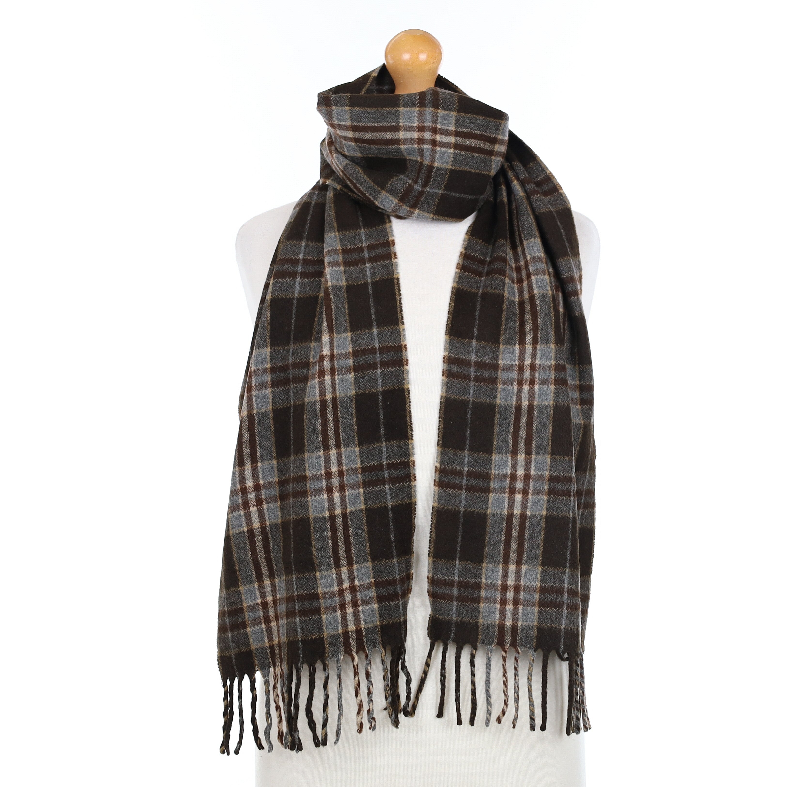 Brown and Blue Plaid Cashmere Woven Scarf
