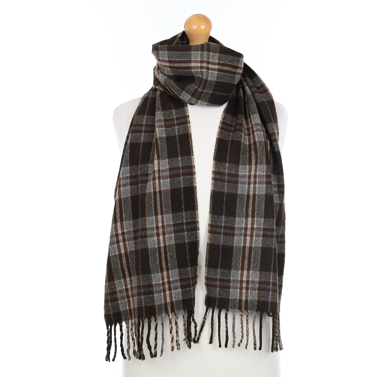 Brown and Blue Plaid Cashmere Woven Scarf