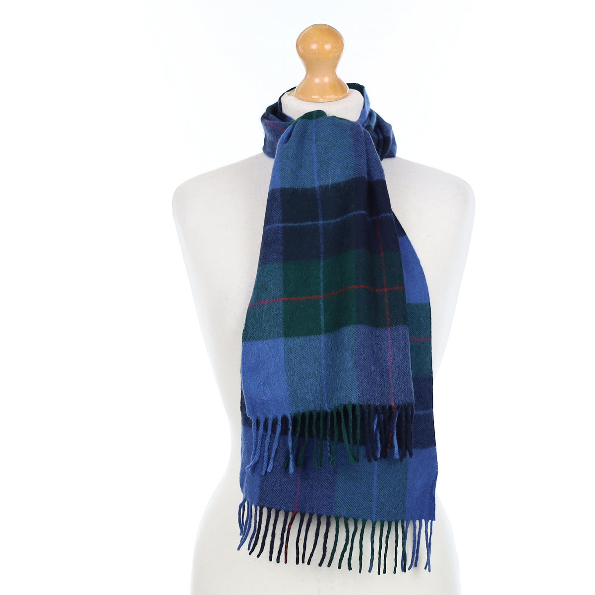 Blue Green and Red Patterned Cashmere Woven Scarf