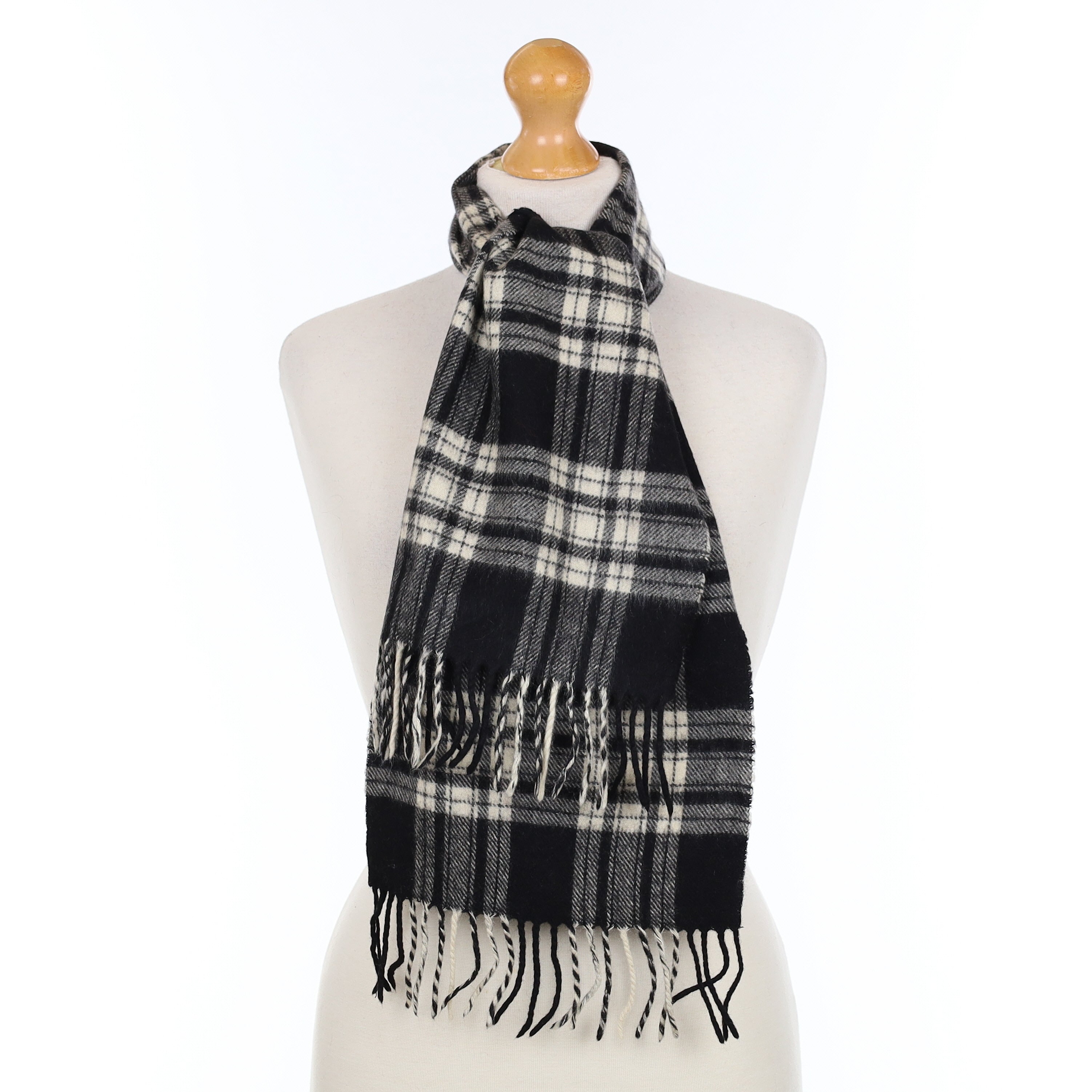 Black Grey and Cream Plaid Cashmere Woven Scarf
