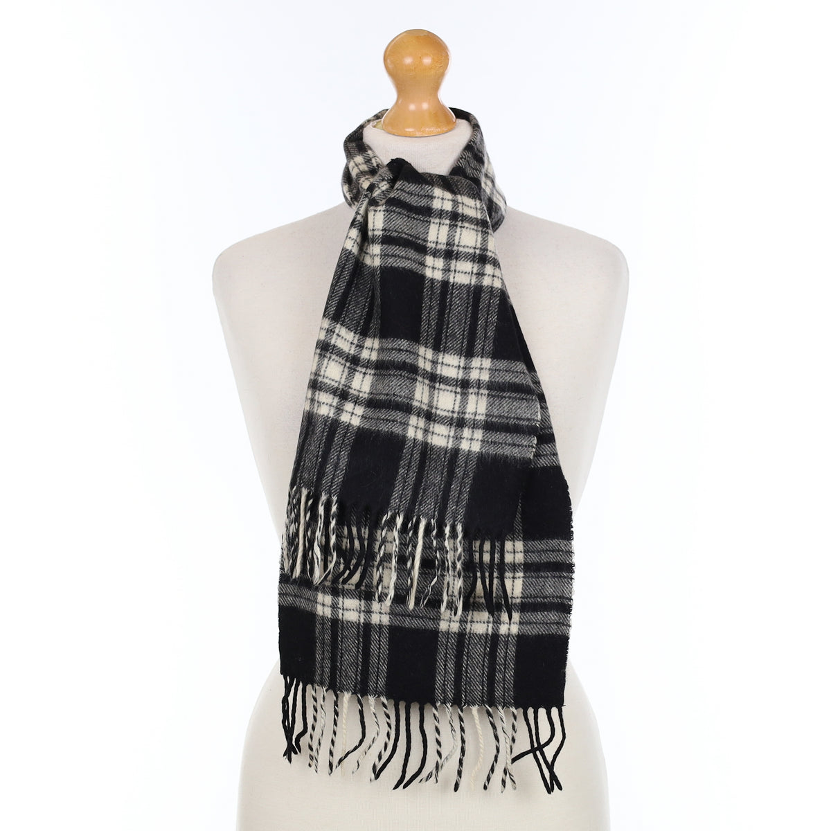 Black Grey and Cream Plaid Cashmere Woven Scarf