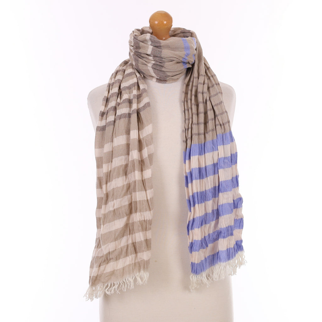 Brand New Scottish Mink and Sky Blue Luxury Woven Cashmere Crinkle Wrap