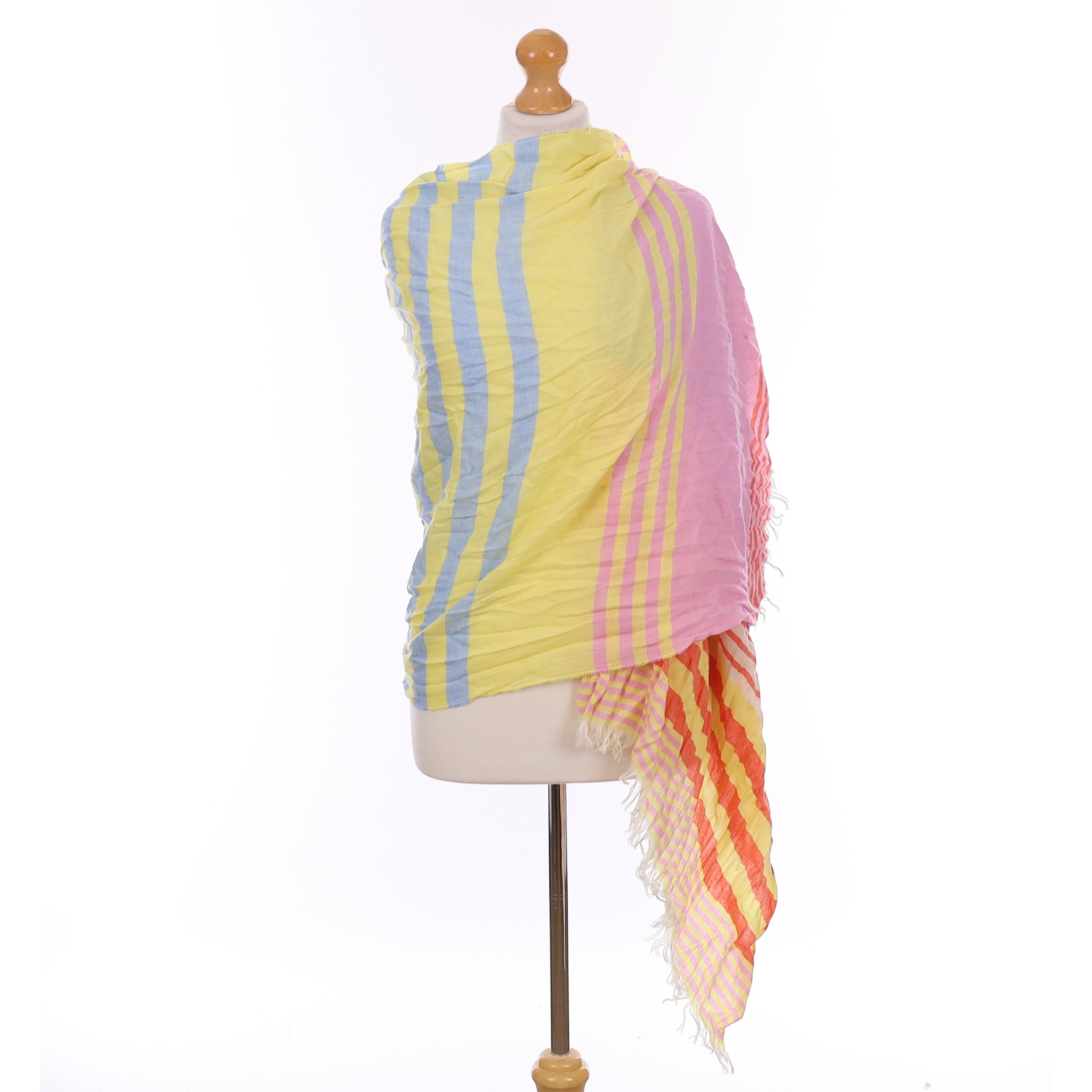 Brand New Scottish Candy Stripe Luxury Woven Cashmere Crinkle Wrap