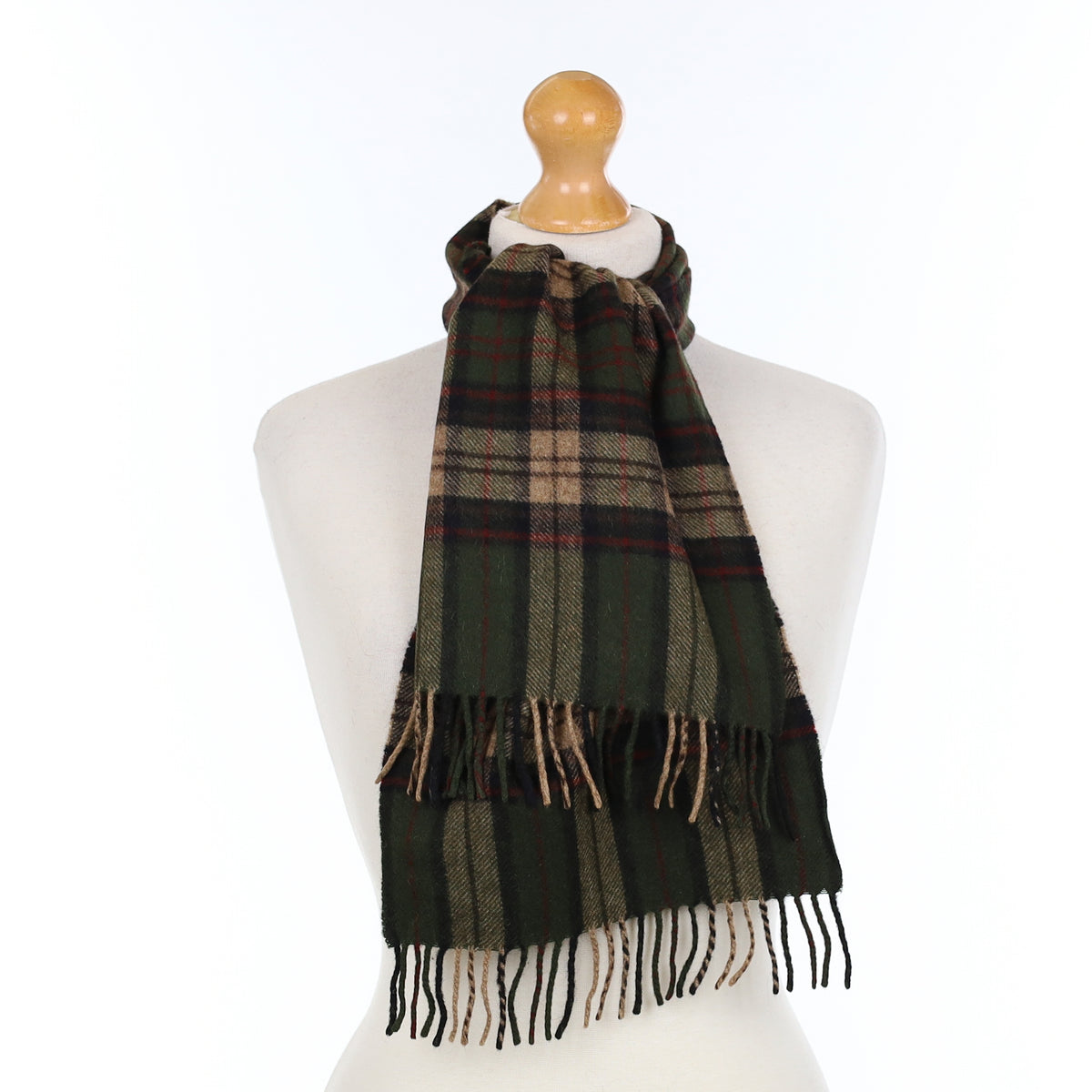 Green Beige and Red Plaid Cashmere Woven Scarf