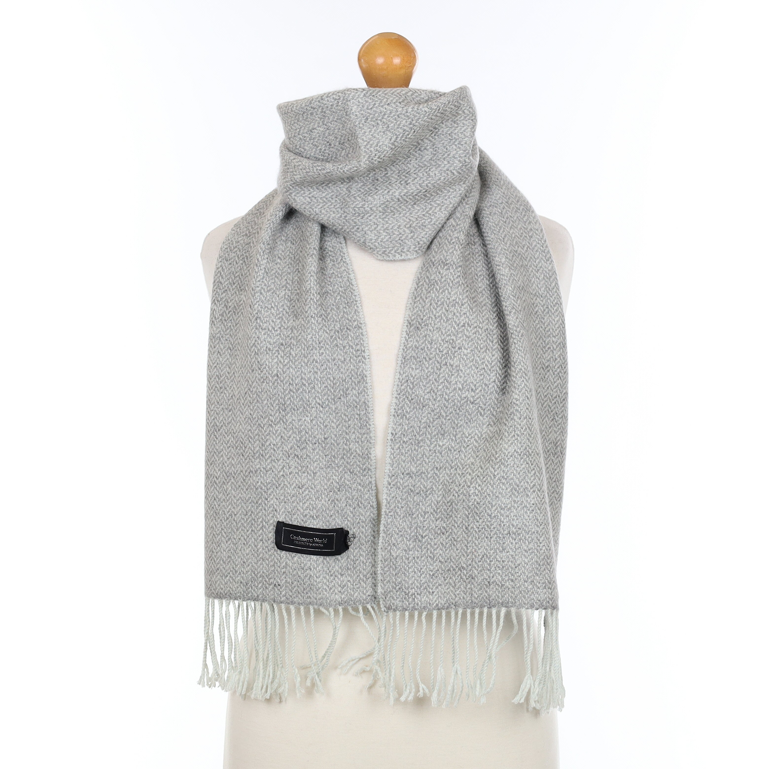 Grey and Blue Patterned Cashmere Woven Scarf