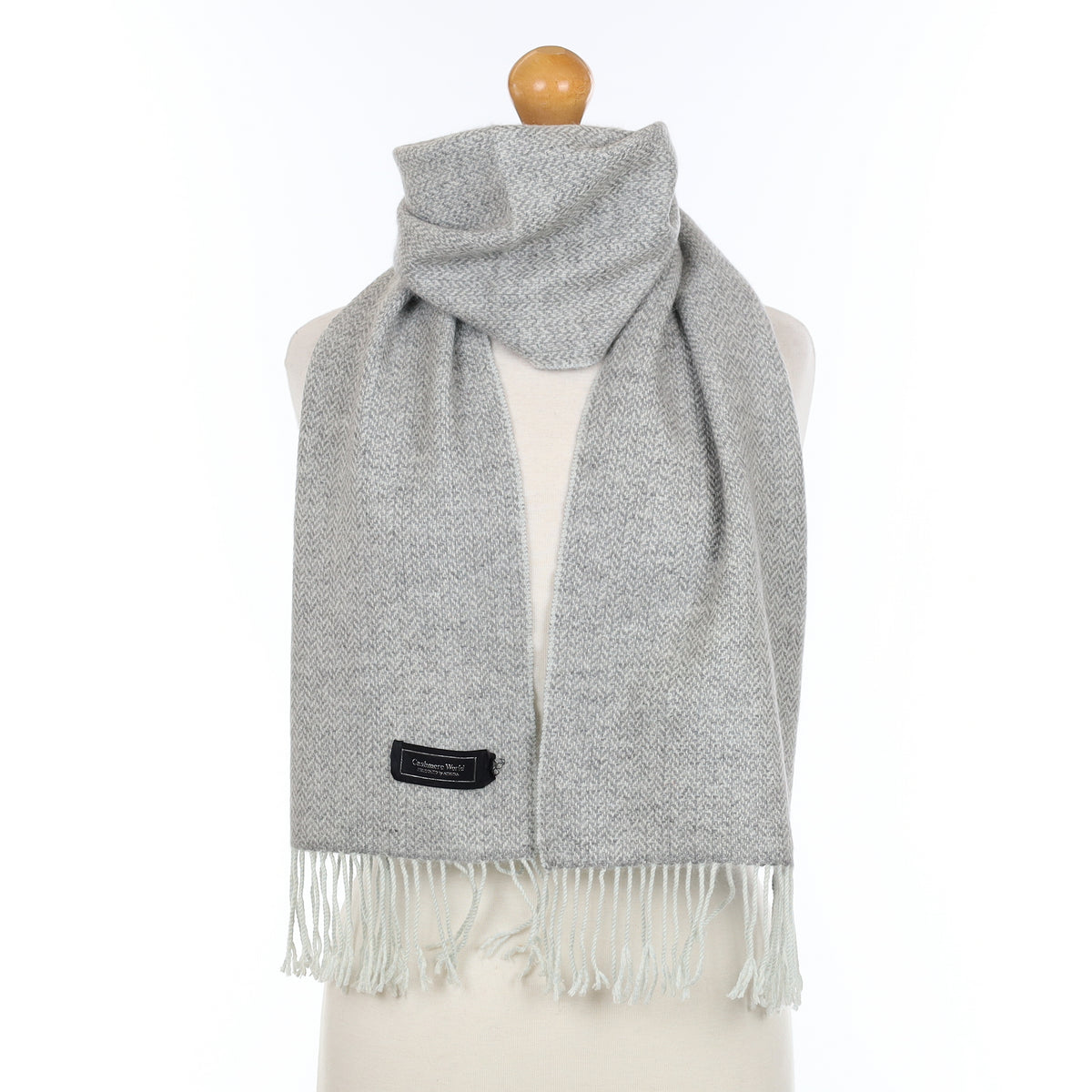 Grey and Blue Patterned Cashmere Woven Scarf