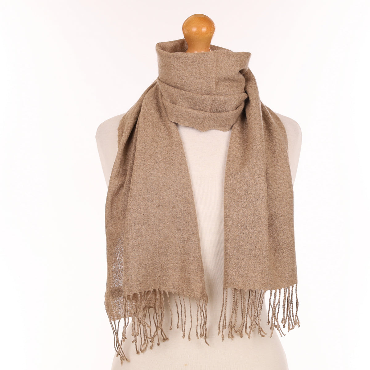 Lightweight Taupe Brown Cashmere Woven Scarf