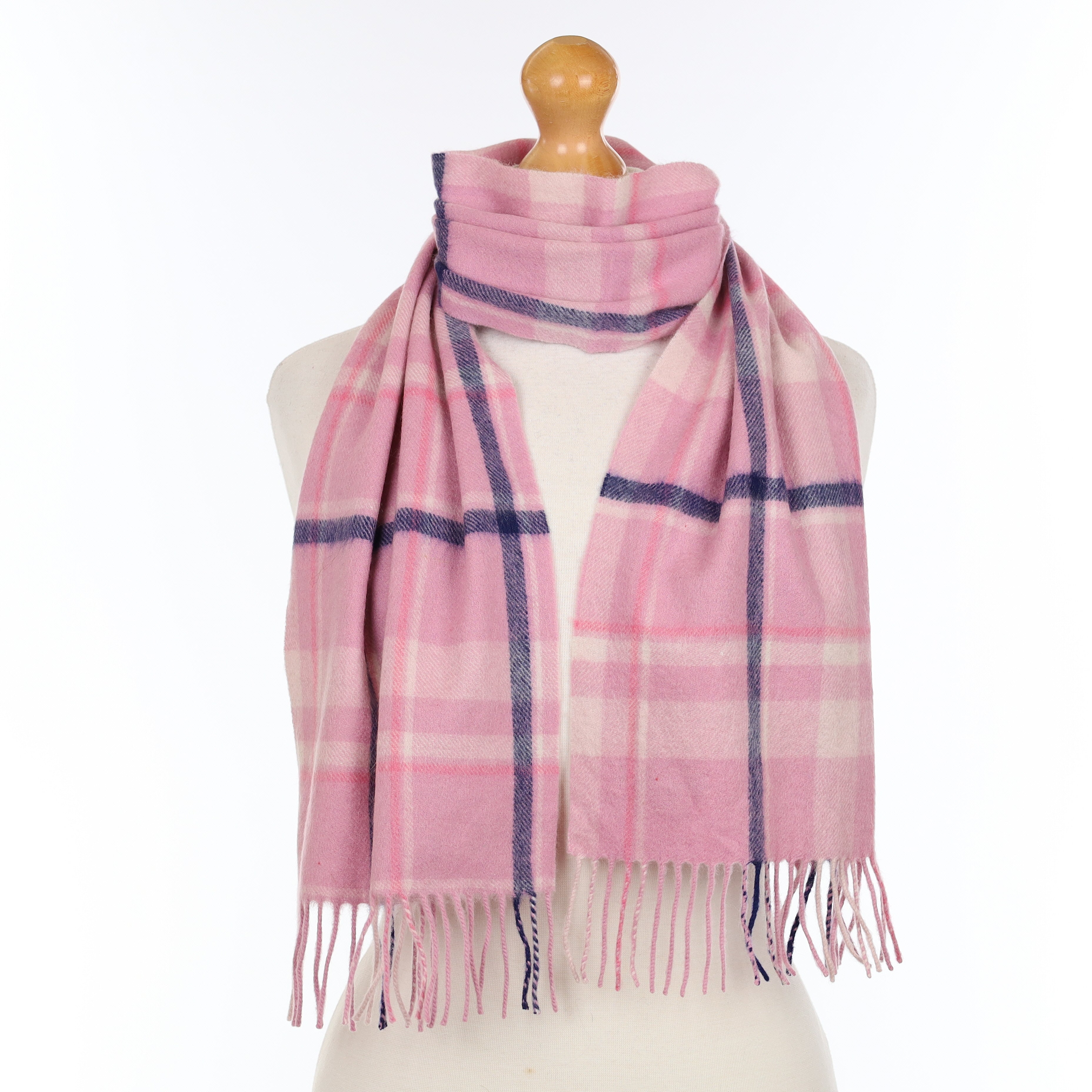 Soft pink and Blue Patterned Cashmere Woven Scarf