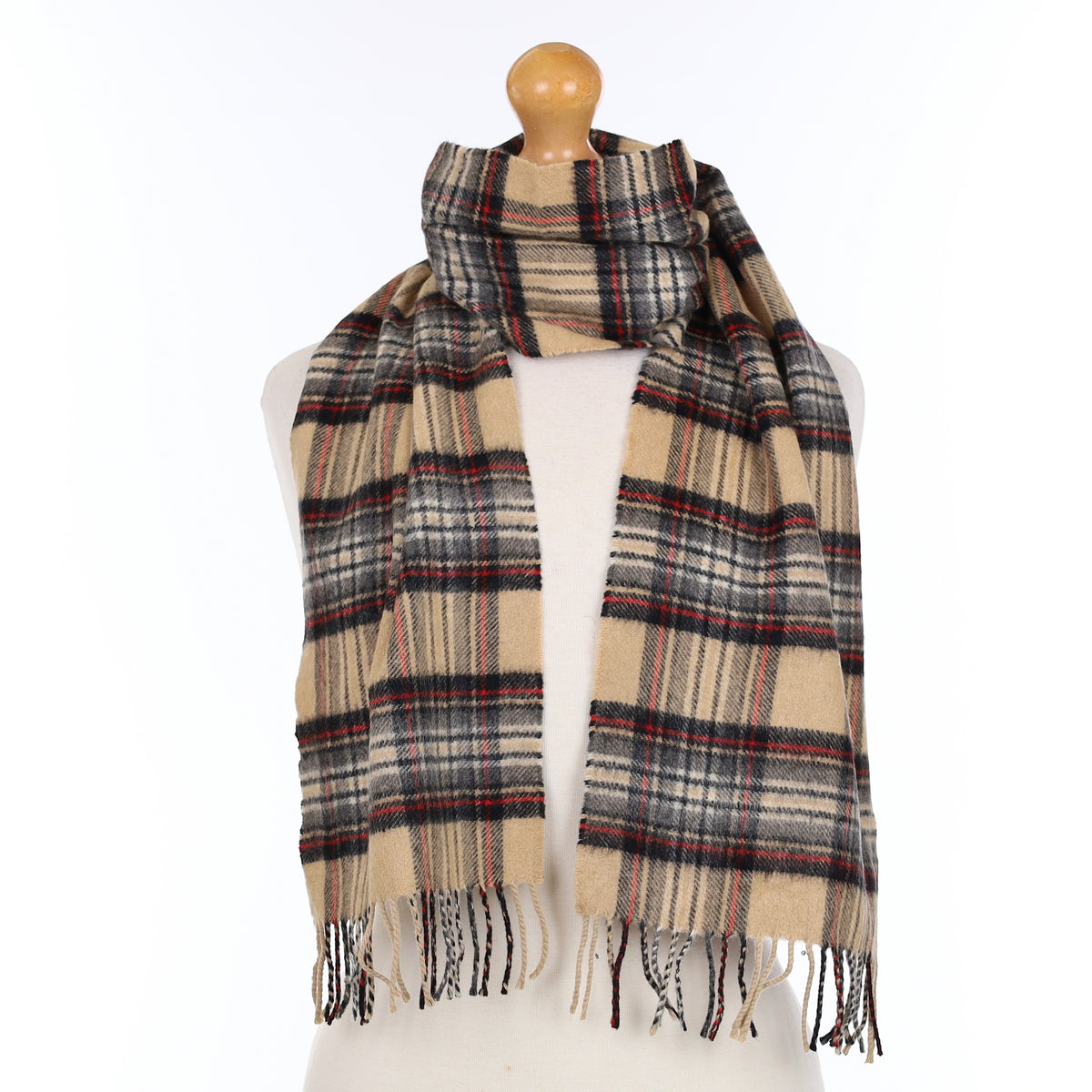 Scottish Beige Black Grey and Red Cashmere Woven Scarf