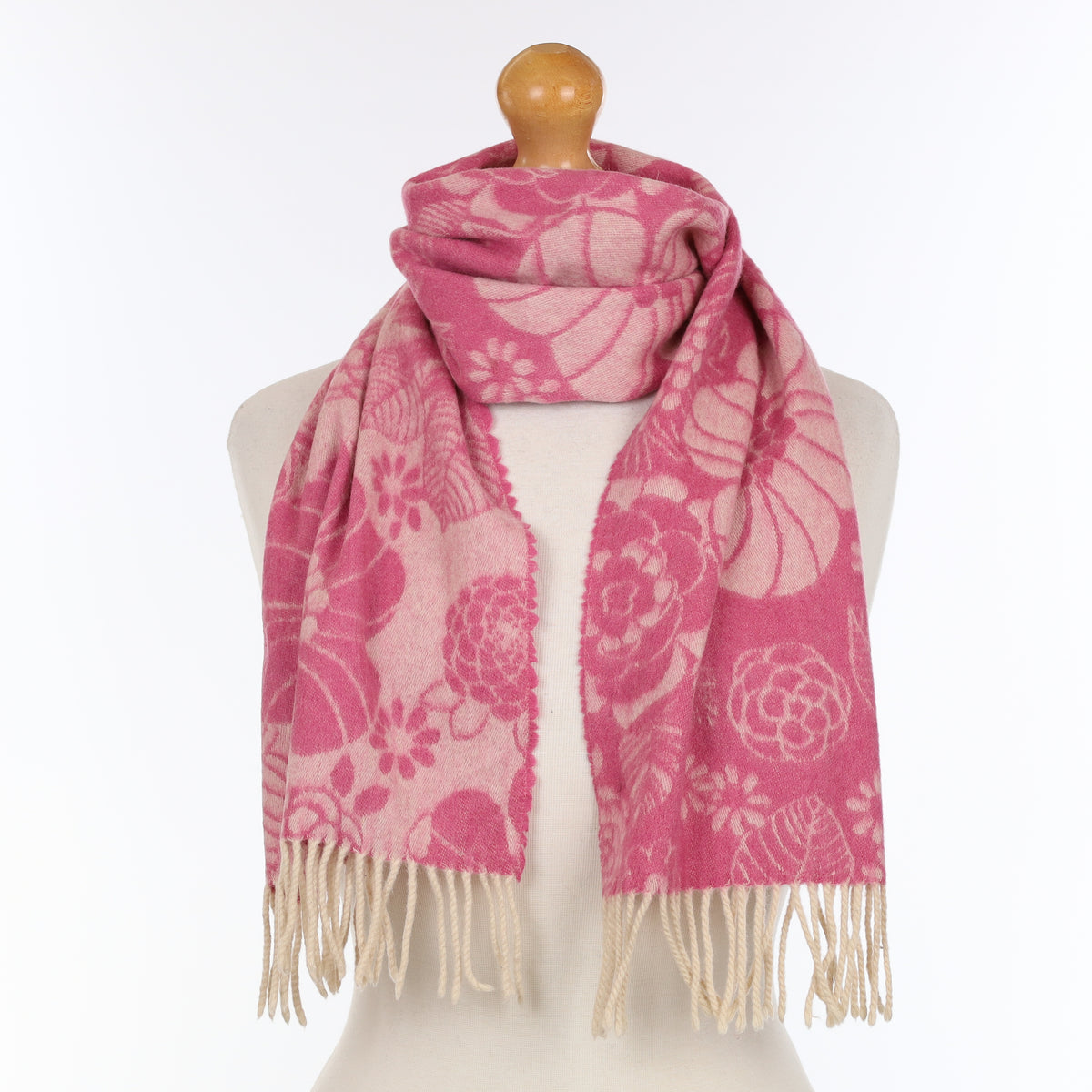 Pink and Cream Floral Cashmere Woven Scarf