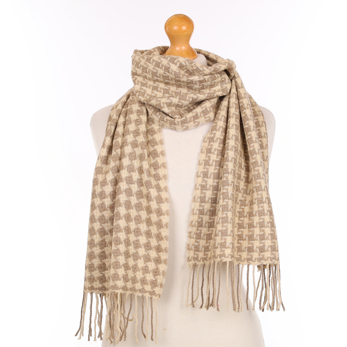 Mink and Cream Patterned Cashmere Woven Scarf