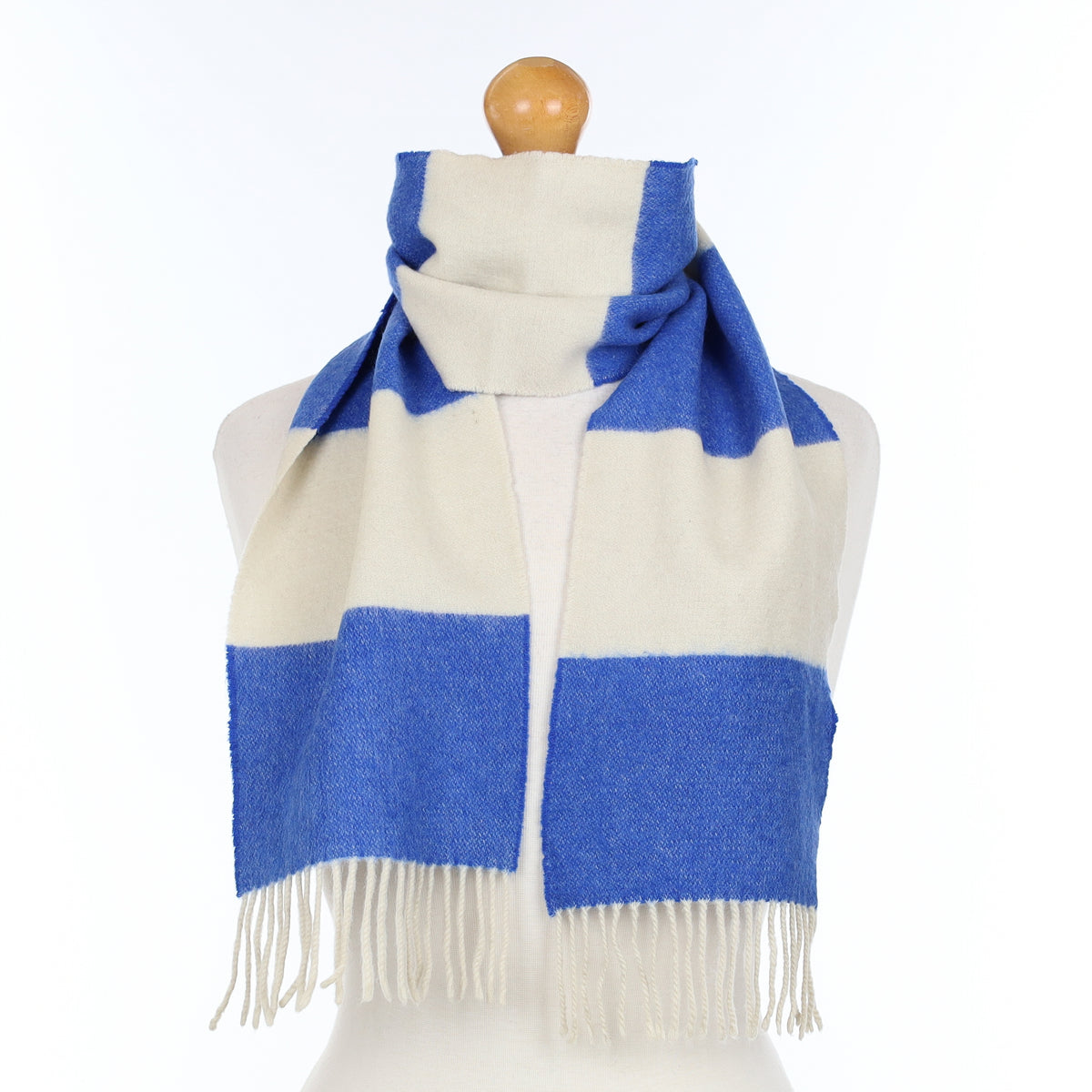 Scottish Blue and Cream Striped Cashmere Woven Scarf