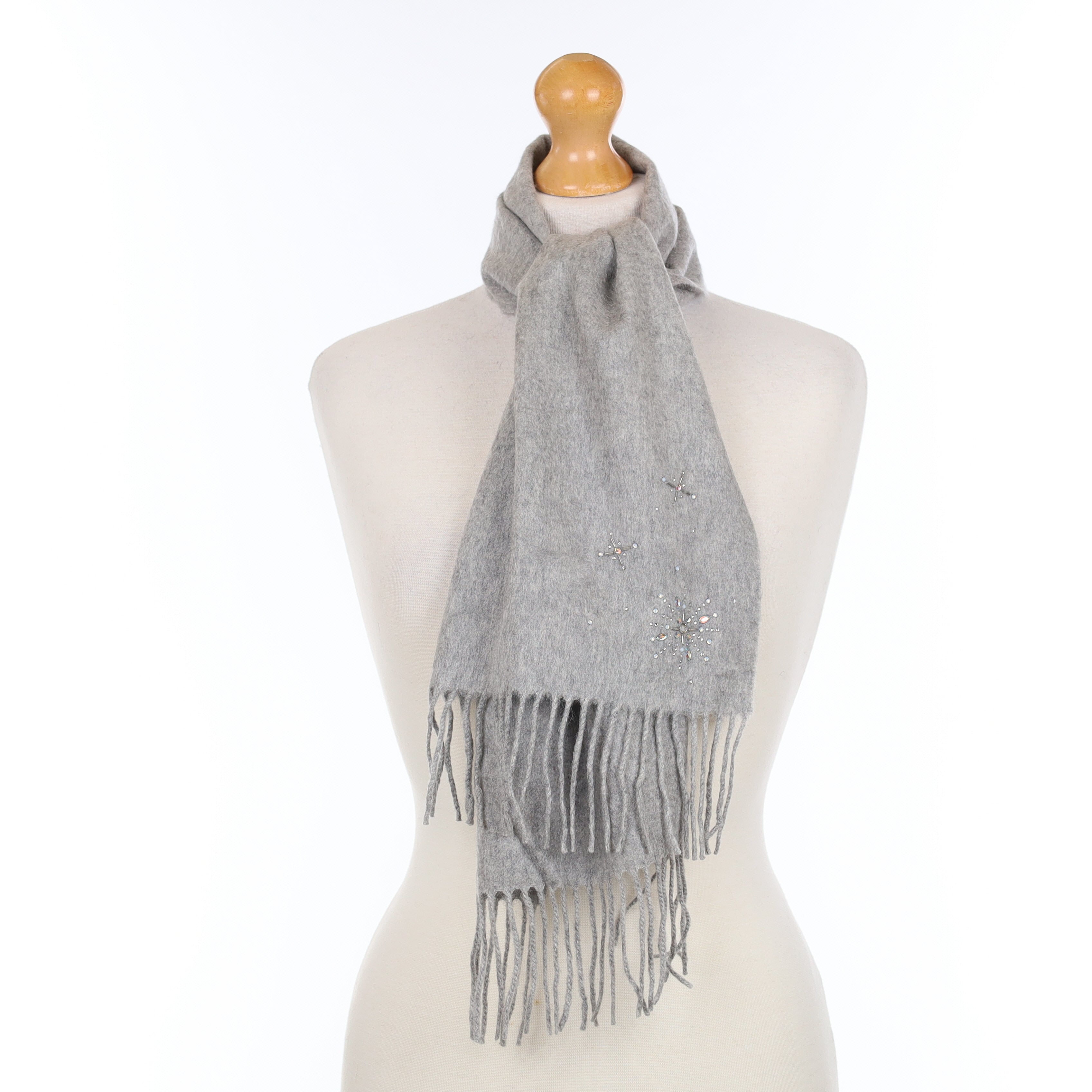 Ash Grey Diamanté Embellished Cashmere Woven Scarf