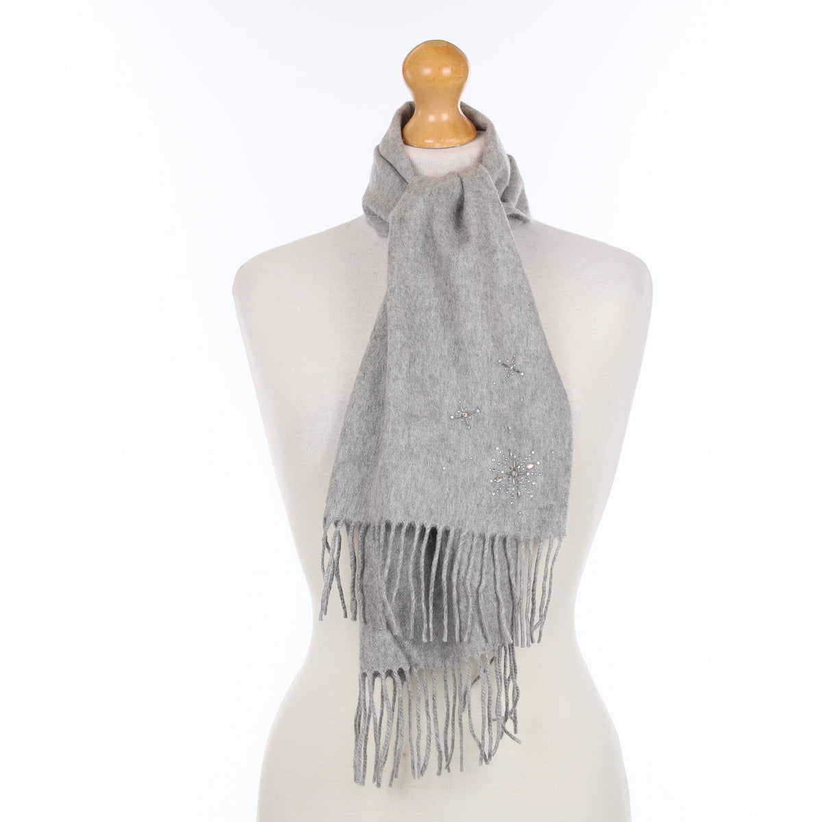 Ash Grey Diamanté Embellished Cashmere Woven Scarf