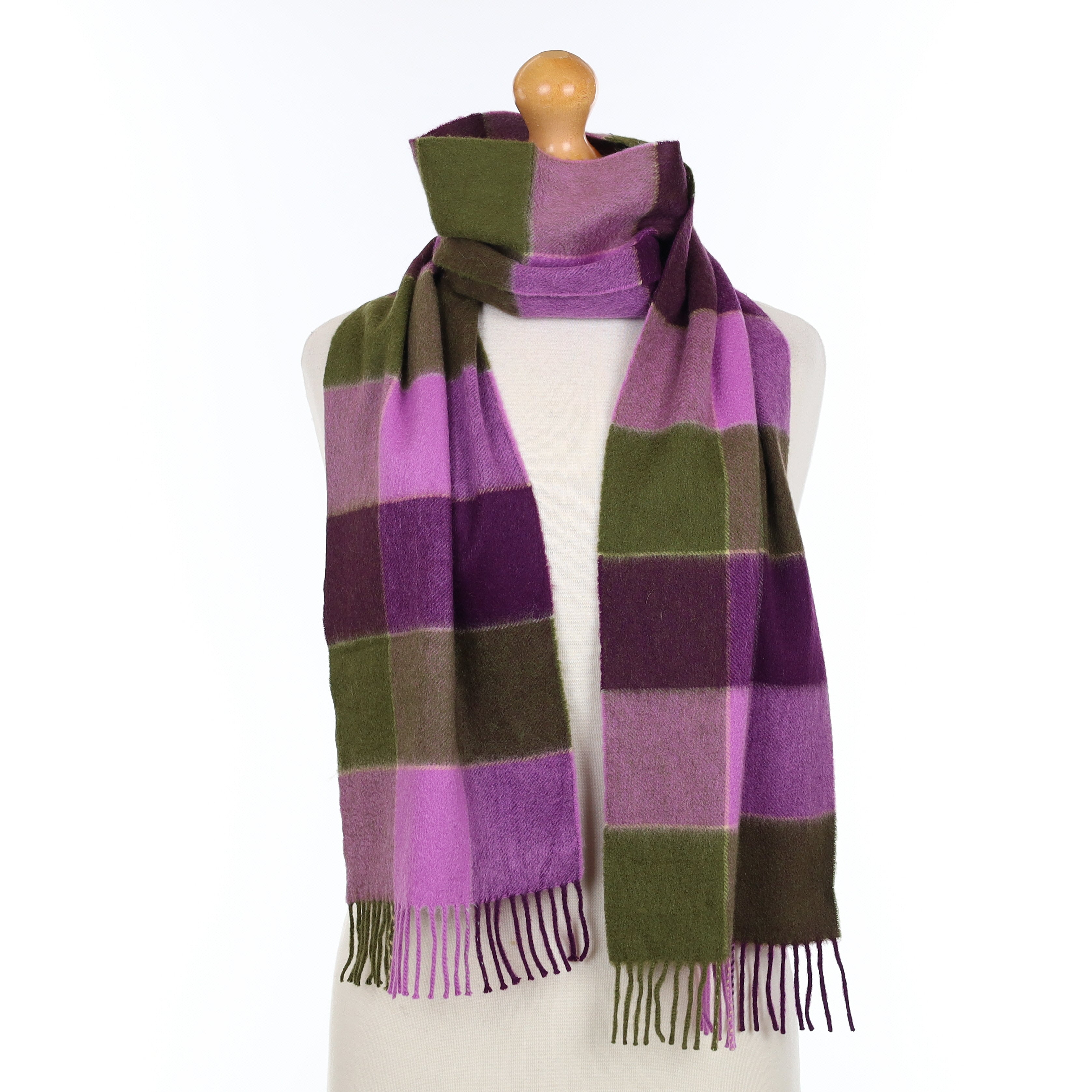 Scottish Green and Purple Checked Cashmere Woven Scarf