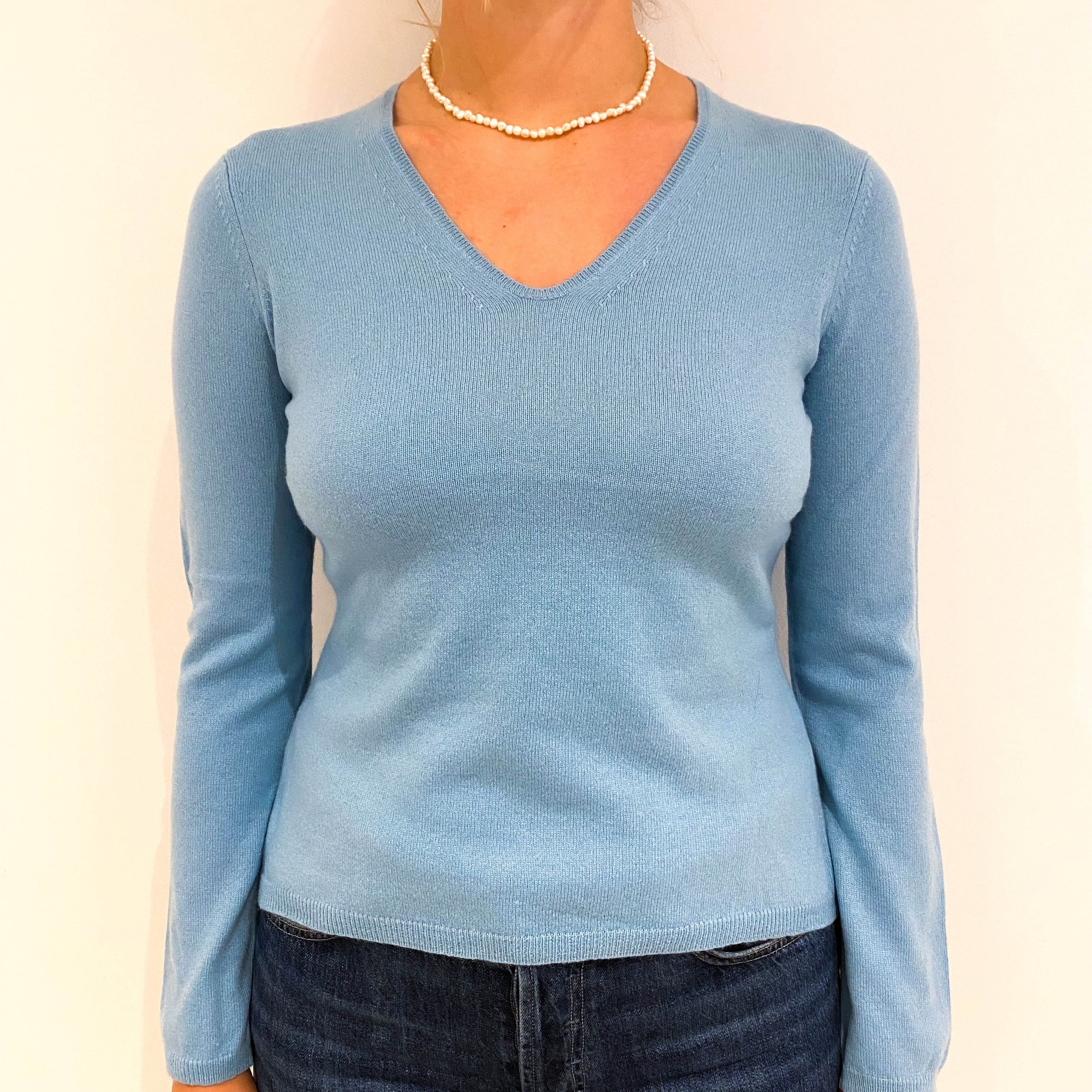 Sky Blue Cashmere V-Neck Jumper Small