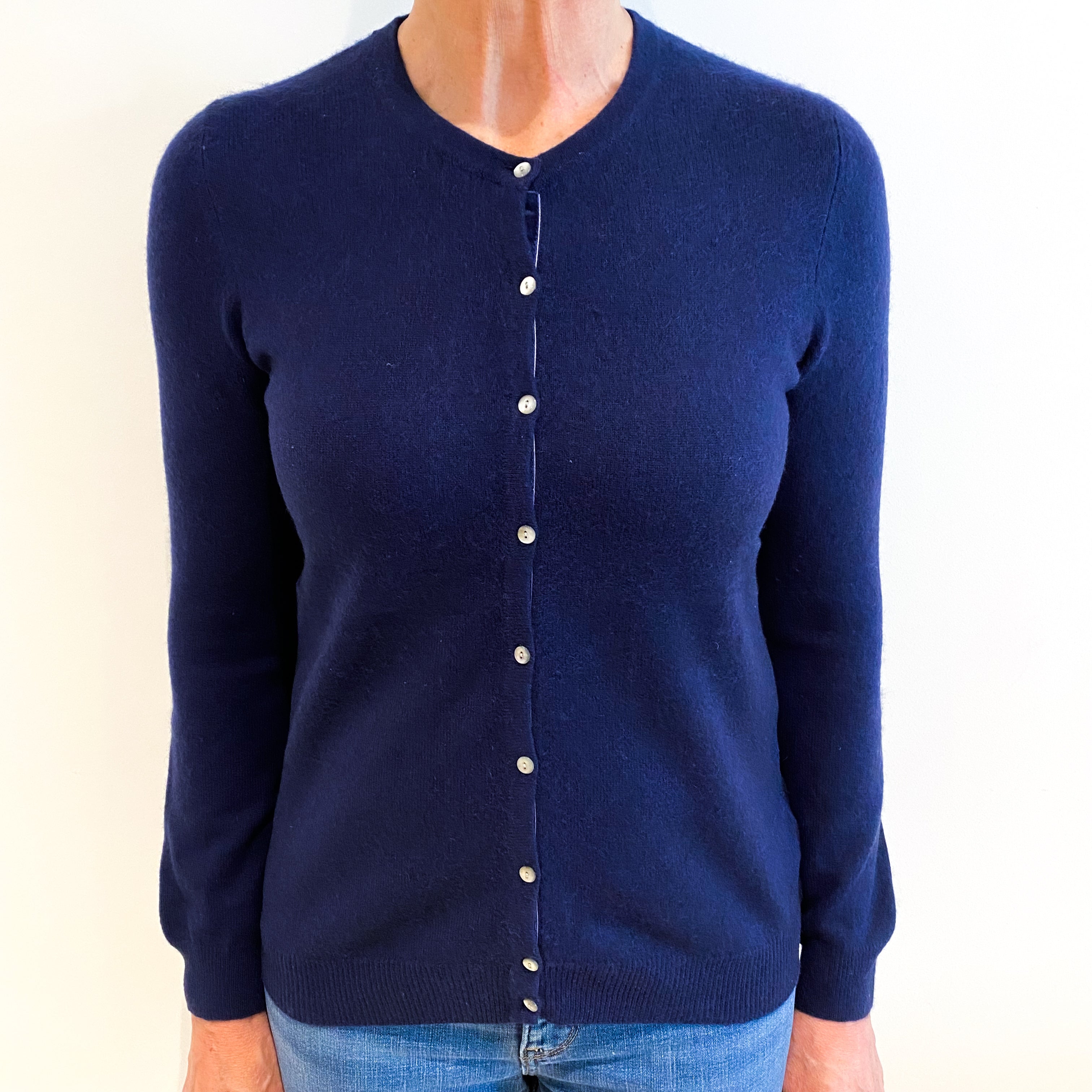 French Navy Cashmere Cardigan Medium