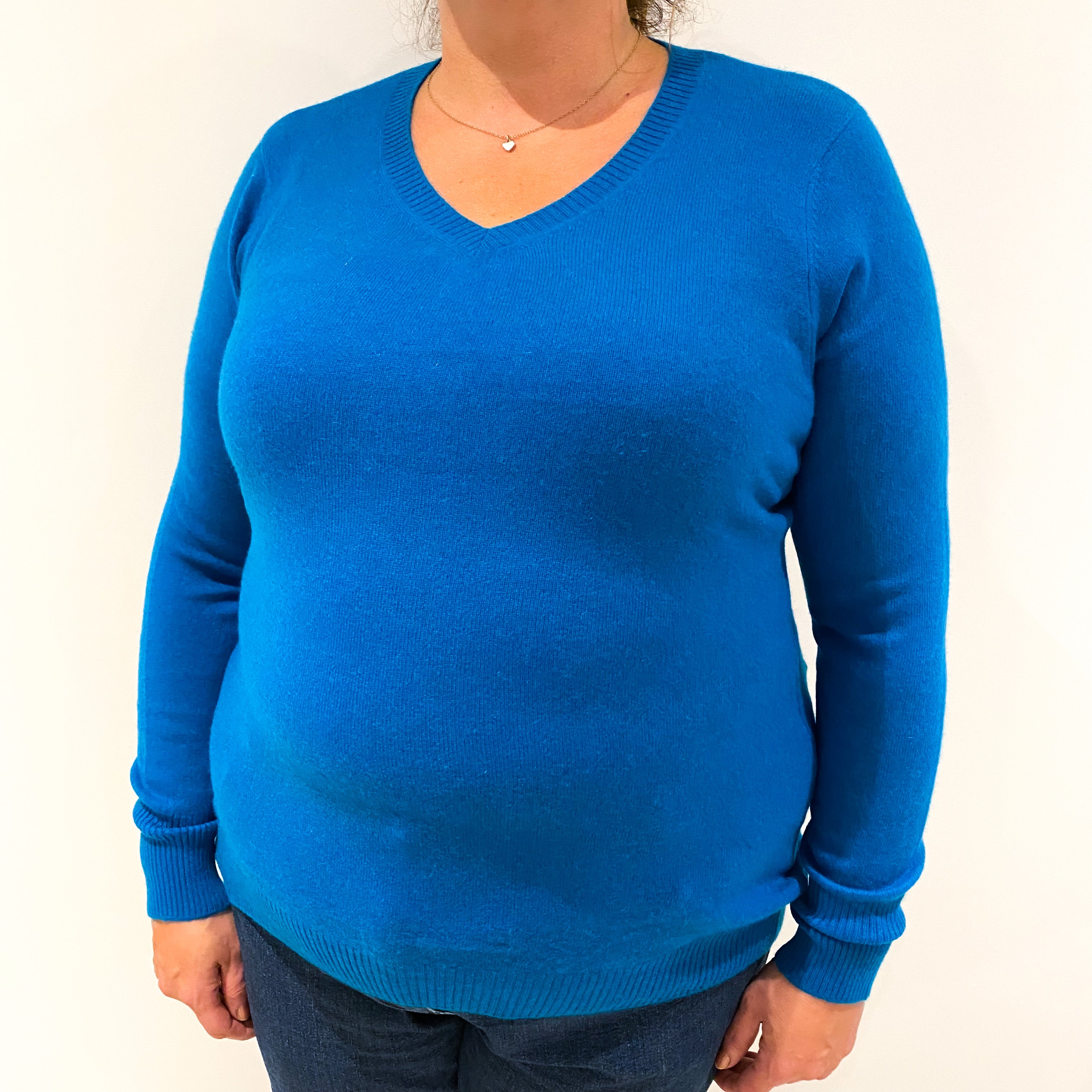 Turquoise Blue Cashmere V-Neck Jumper Extra Large