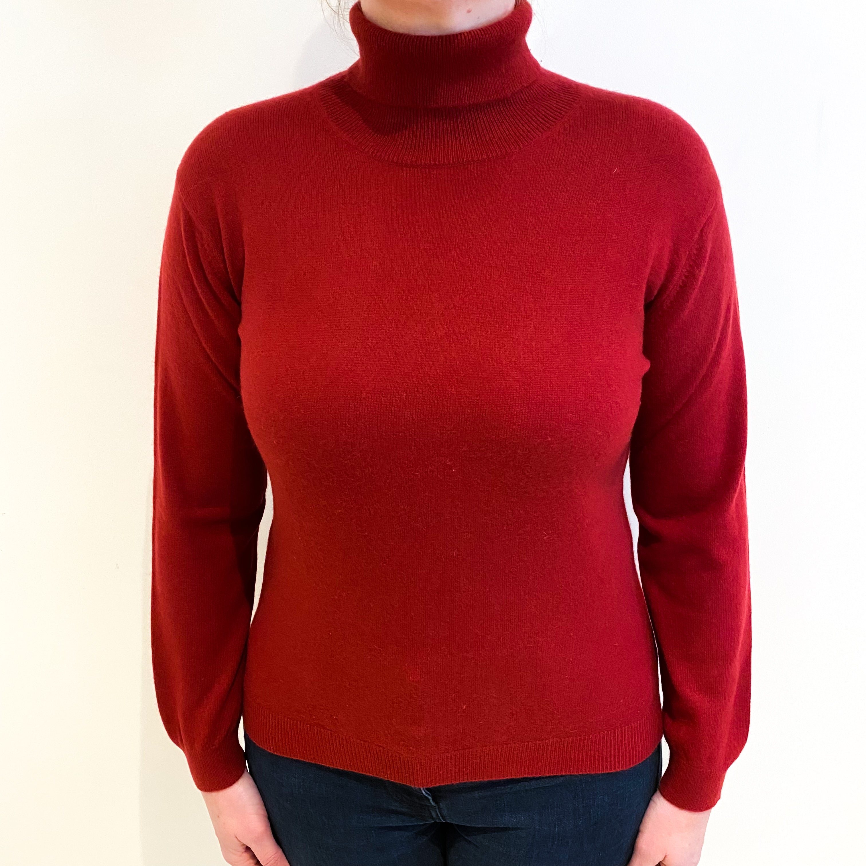 Crimson Red Cashmere Polo Neck Jumper Large