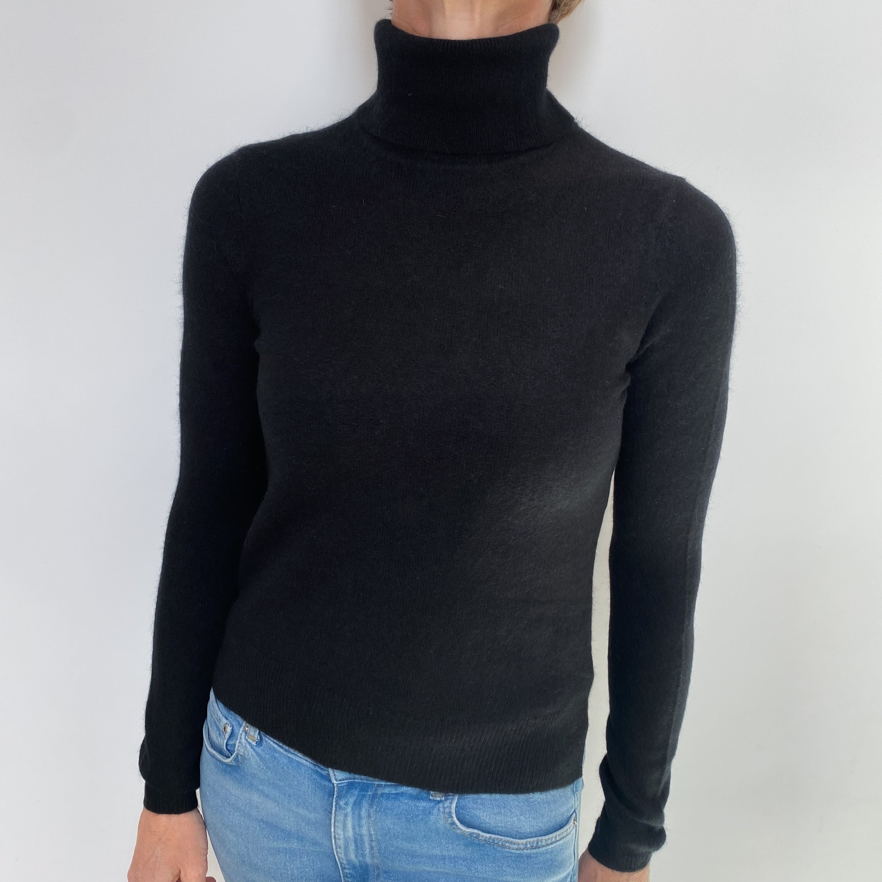 Black Cashmere Polo Neck Jumper Small