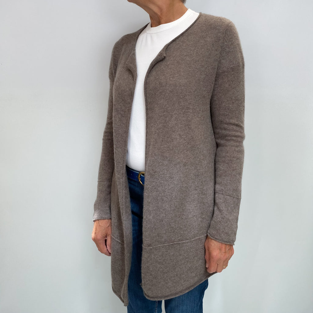 Mocha Brown Cashmere Edge To Edge Cardigan Medium