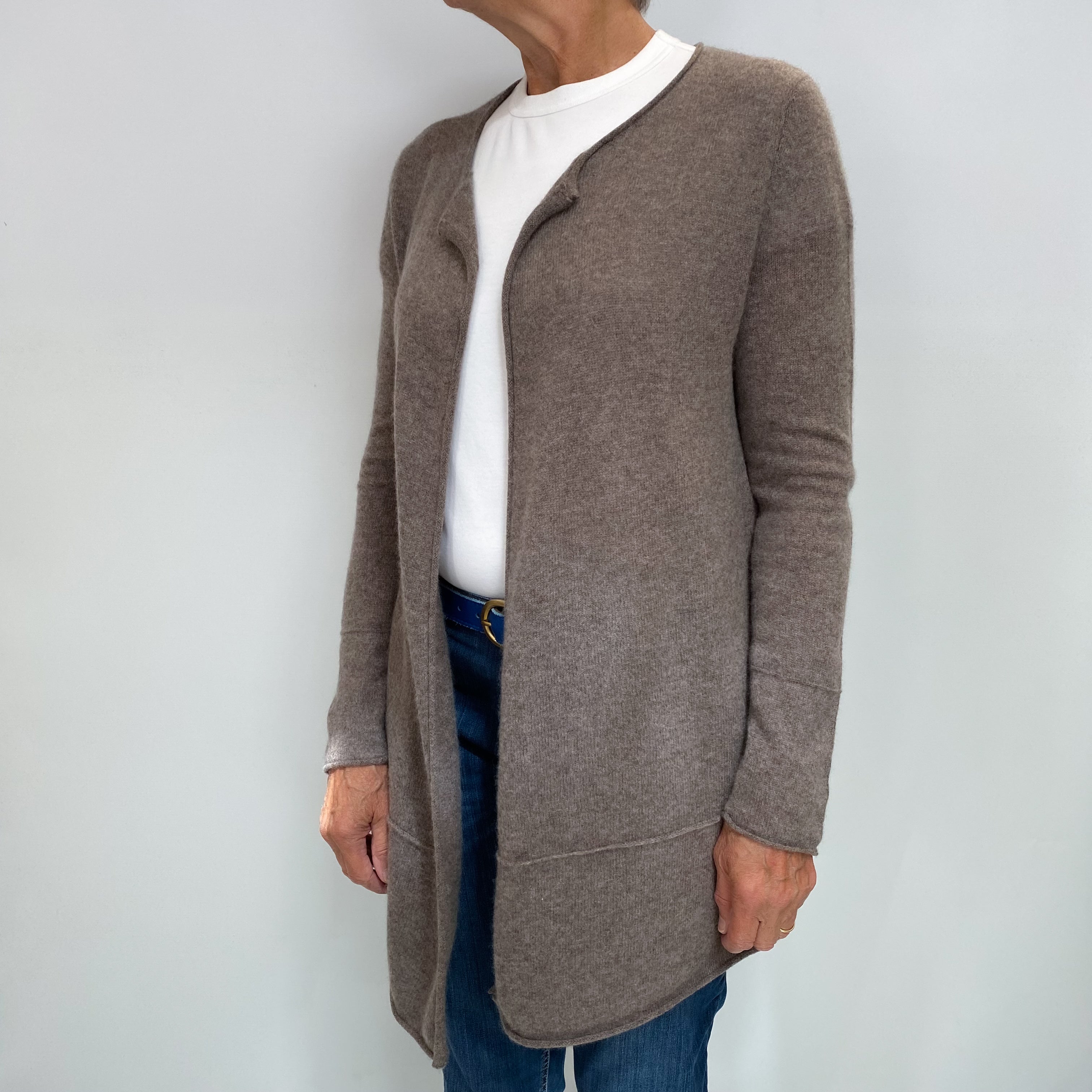 Mocha Brown Cashmere Edge To Edge Cardigan Medium