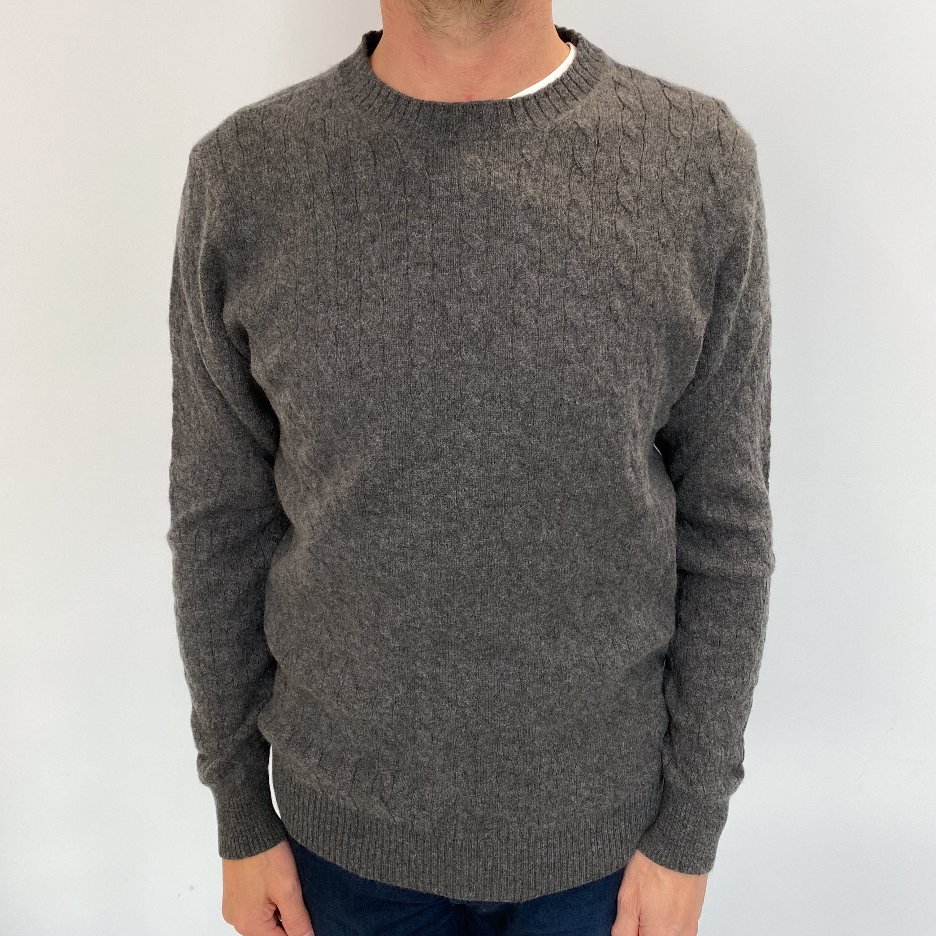 Men's Slate Grey Cashmere Crew Neck Jumper Small
