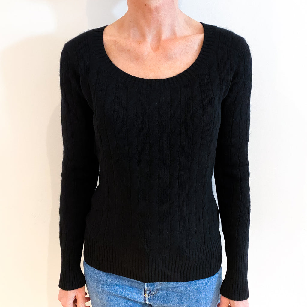Black Cable Cashmere Scoop Neck Jumper Small