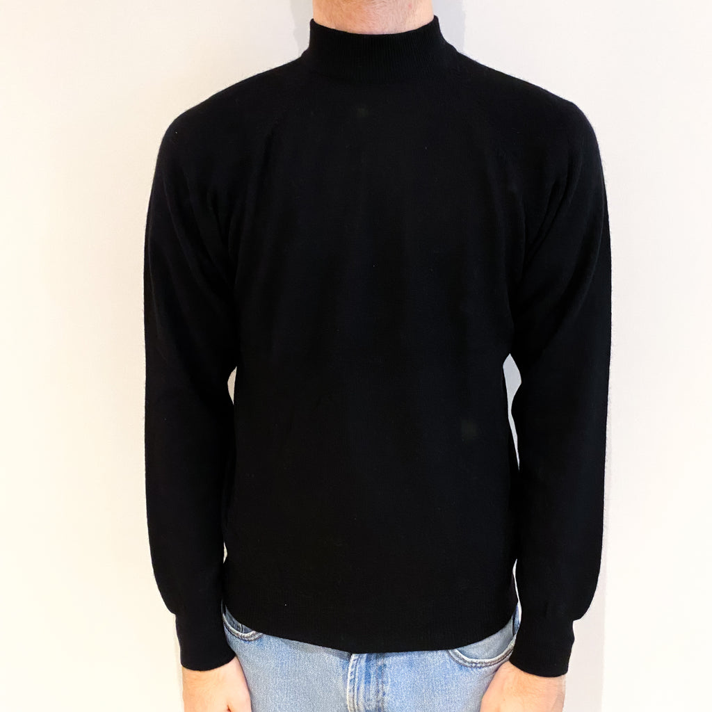 Men's Black Cashmere Turtle Neck Jumper Medium