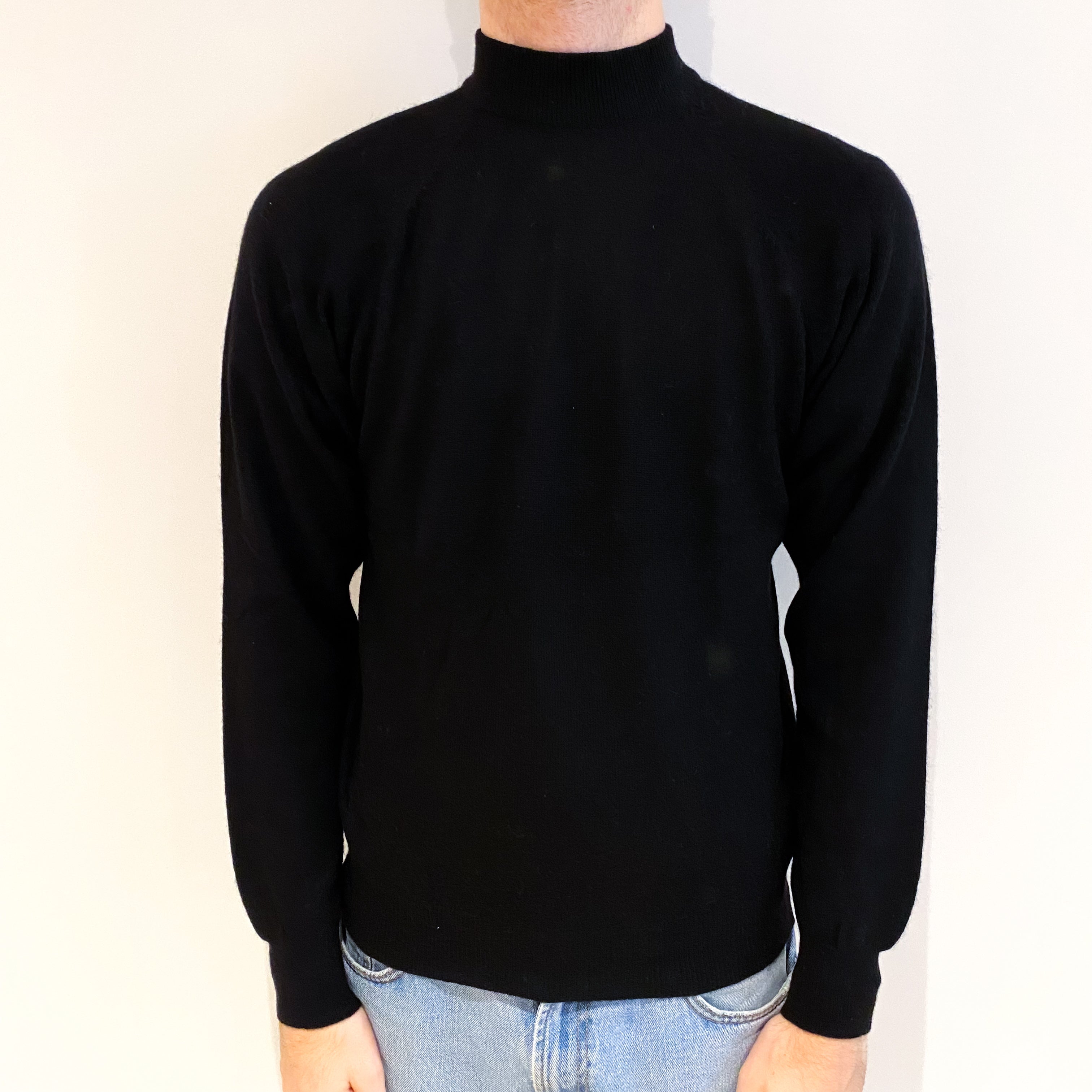 Men's Black Cashmere Turtle Neck Jumper Medium