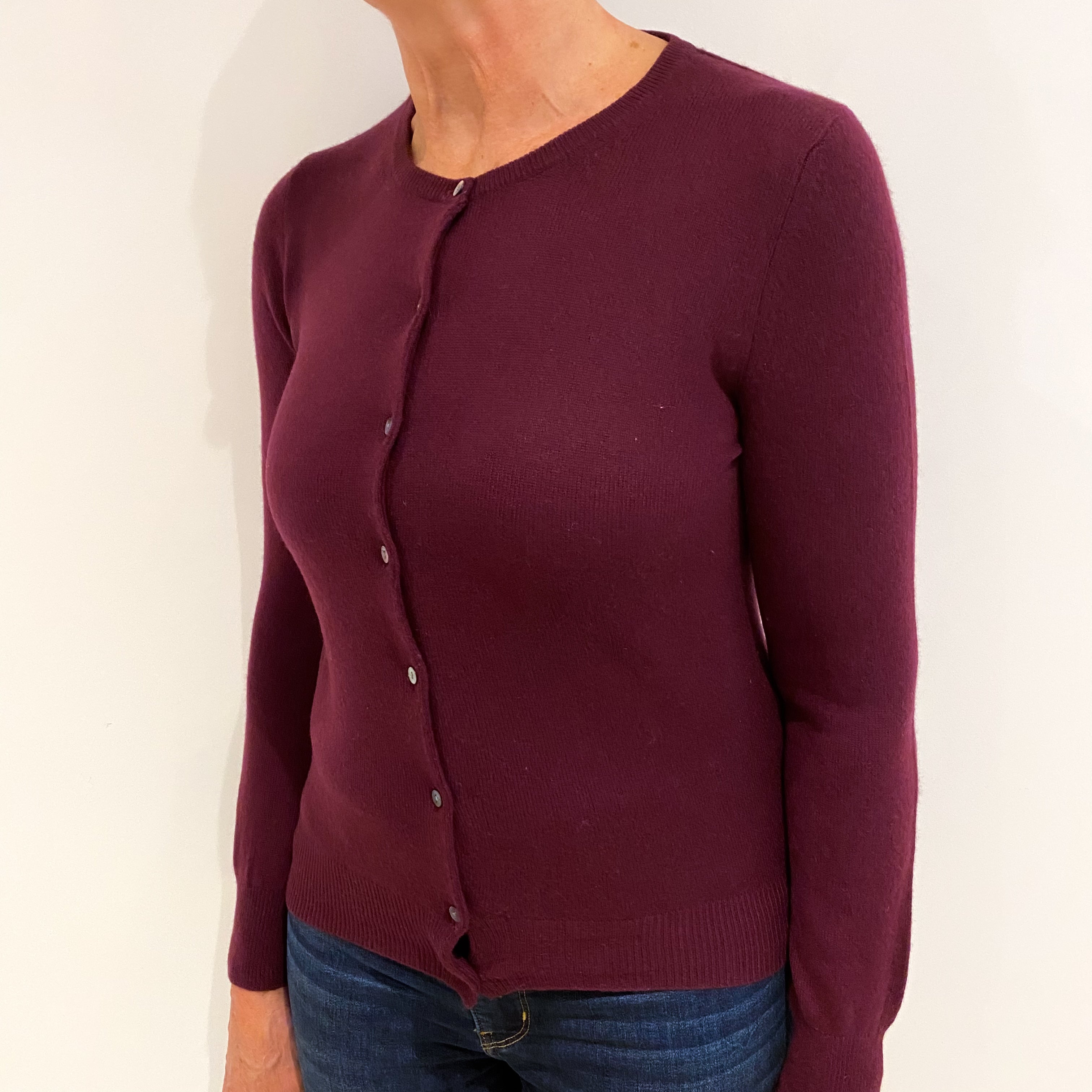 Mulberry Red Cashmere Crew Neck Cardigan Medium