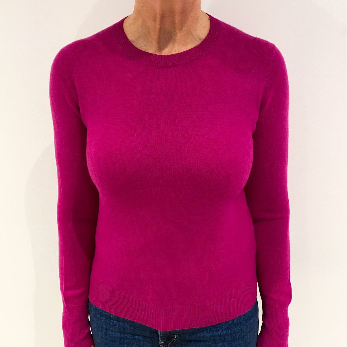Fuchsia Pink Cashmere Crew Neck Jumper Medium