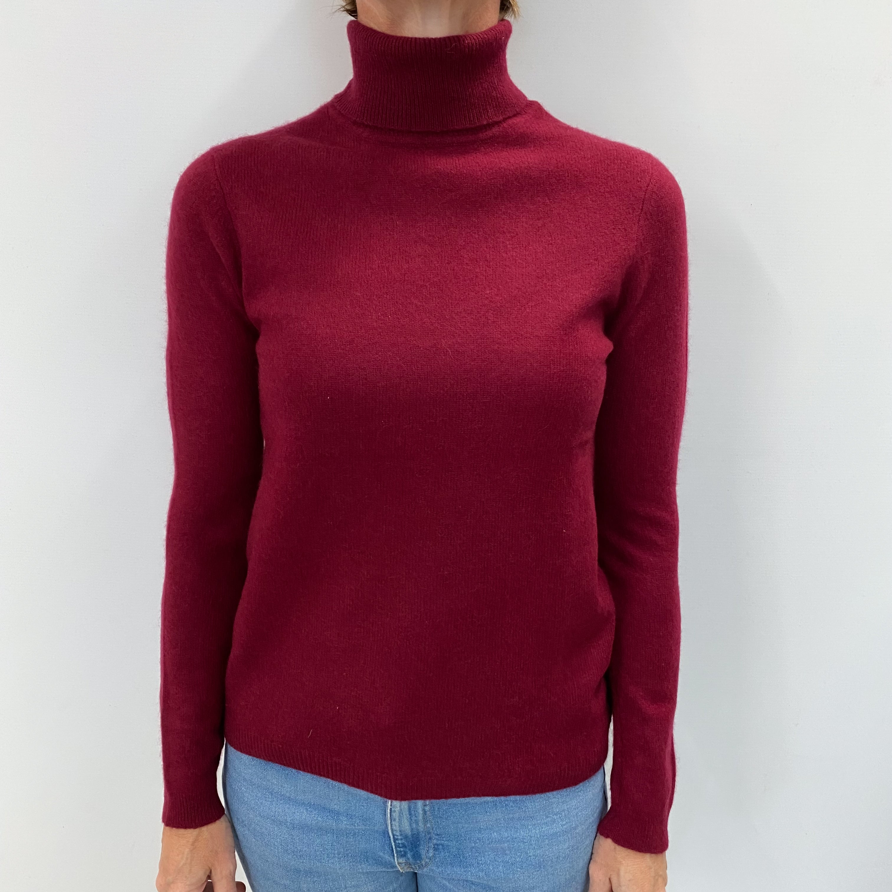 Wine Red Cashmere Polo Neck Jumper Small