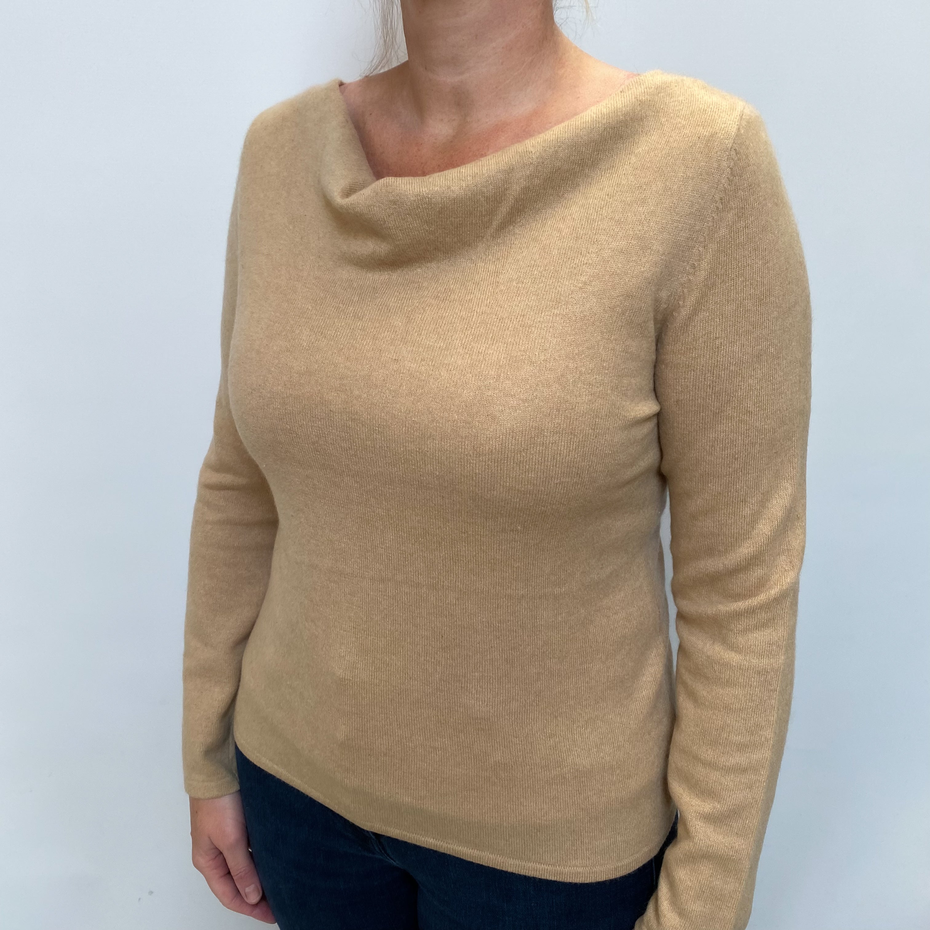 Caramel Brown Cashmere Drape Neck Jumper Large