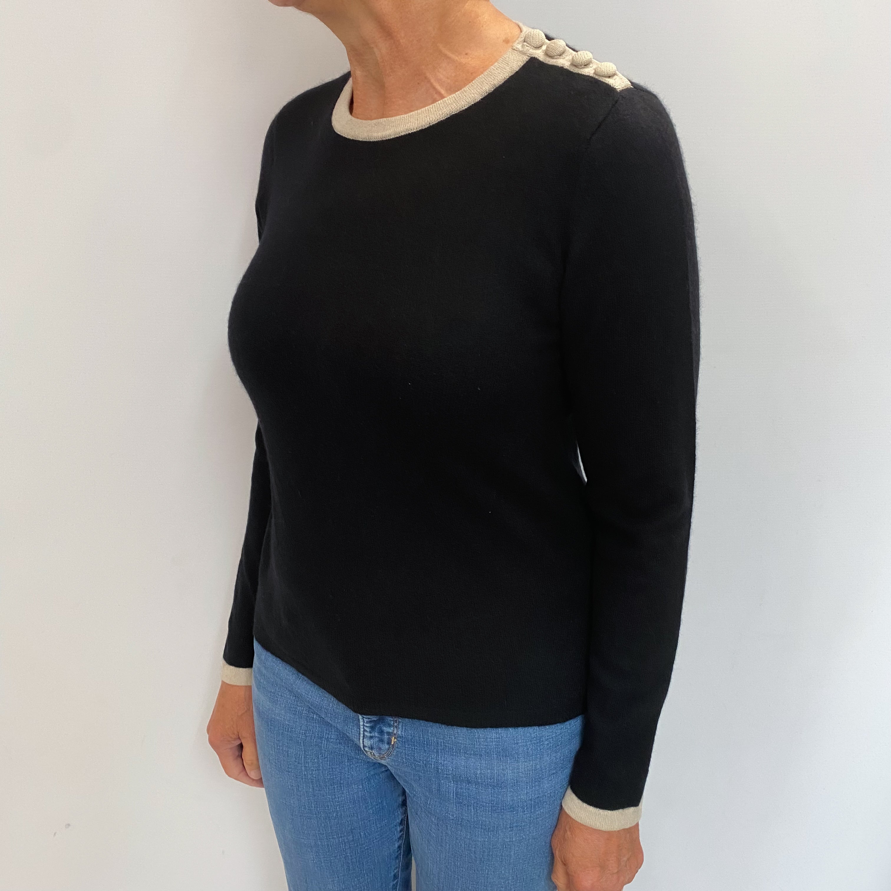 Black Cashmere Crew Neck Jumper Medium