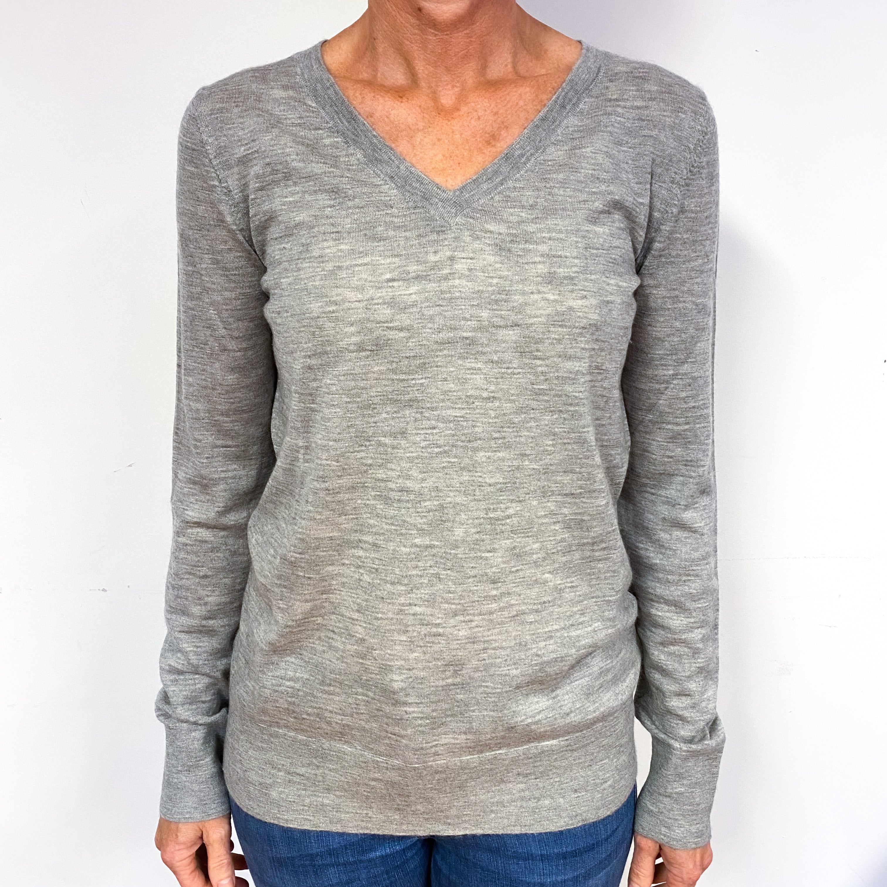 Smoke Grey Cashmere V-Neck Jumper Medium