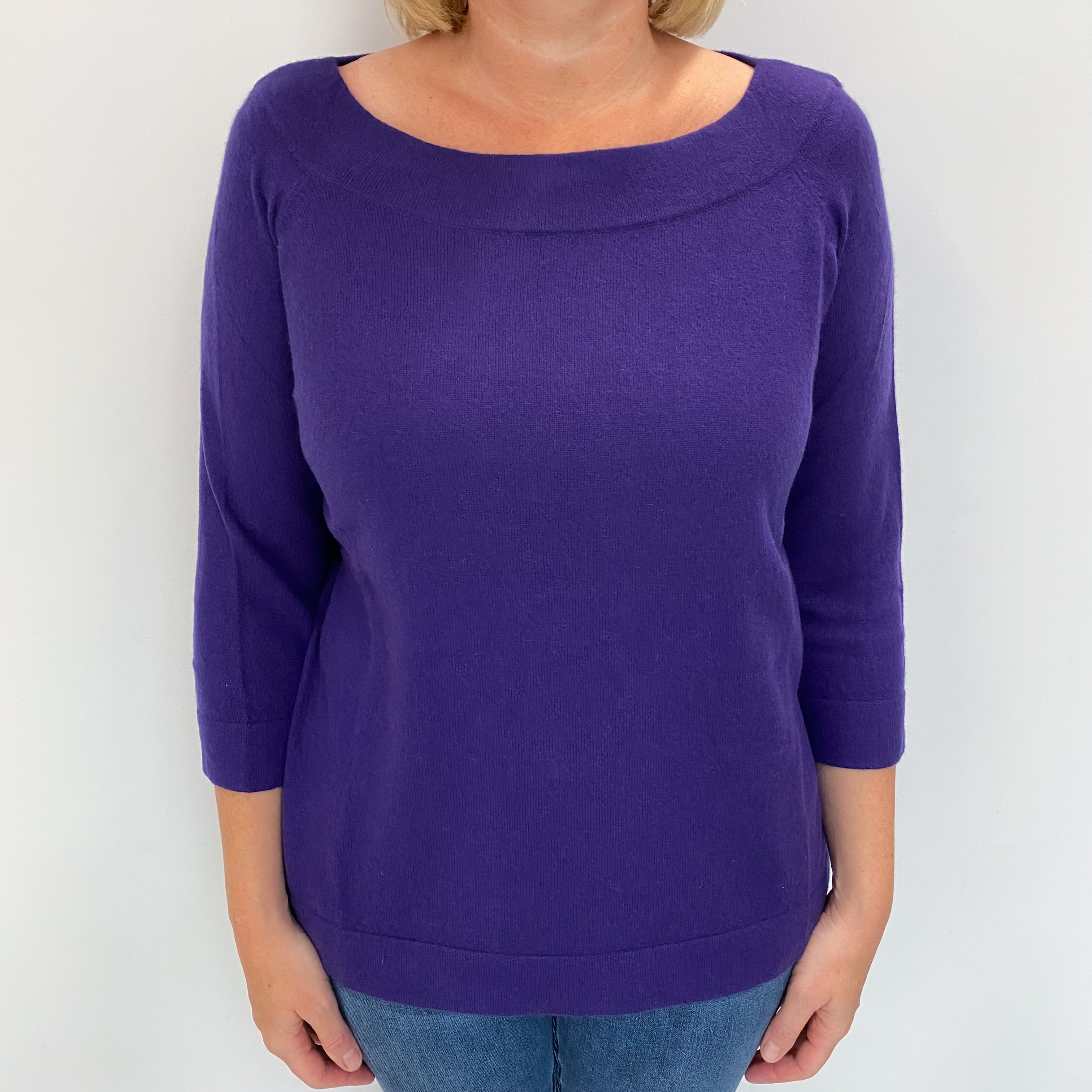Pansy Purple Cashmere Boat Neck Jumper Large