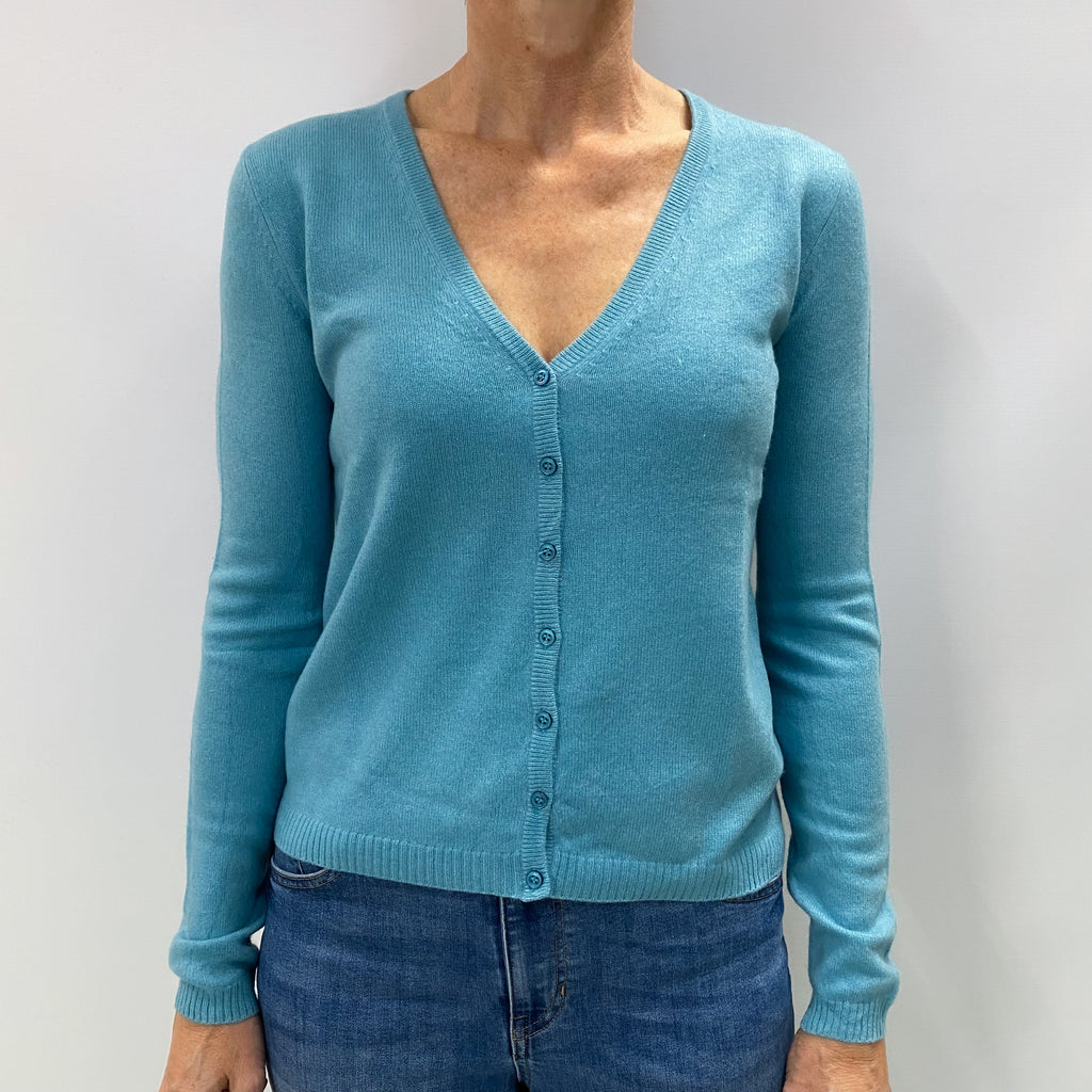 Mediterranean Blue Cashmere V Neck Cardigan Small