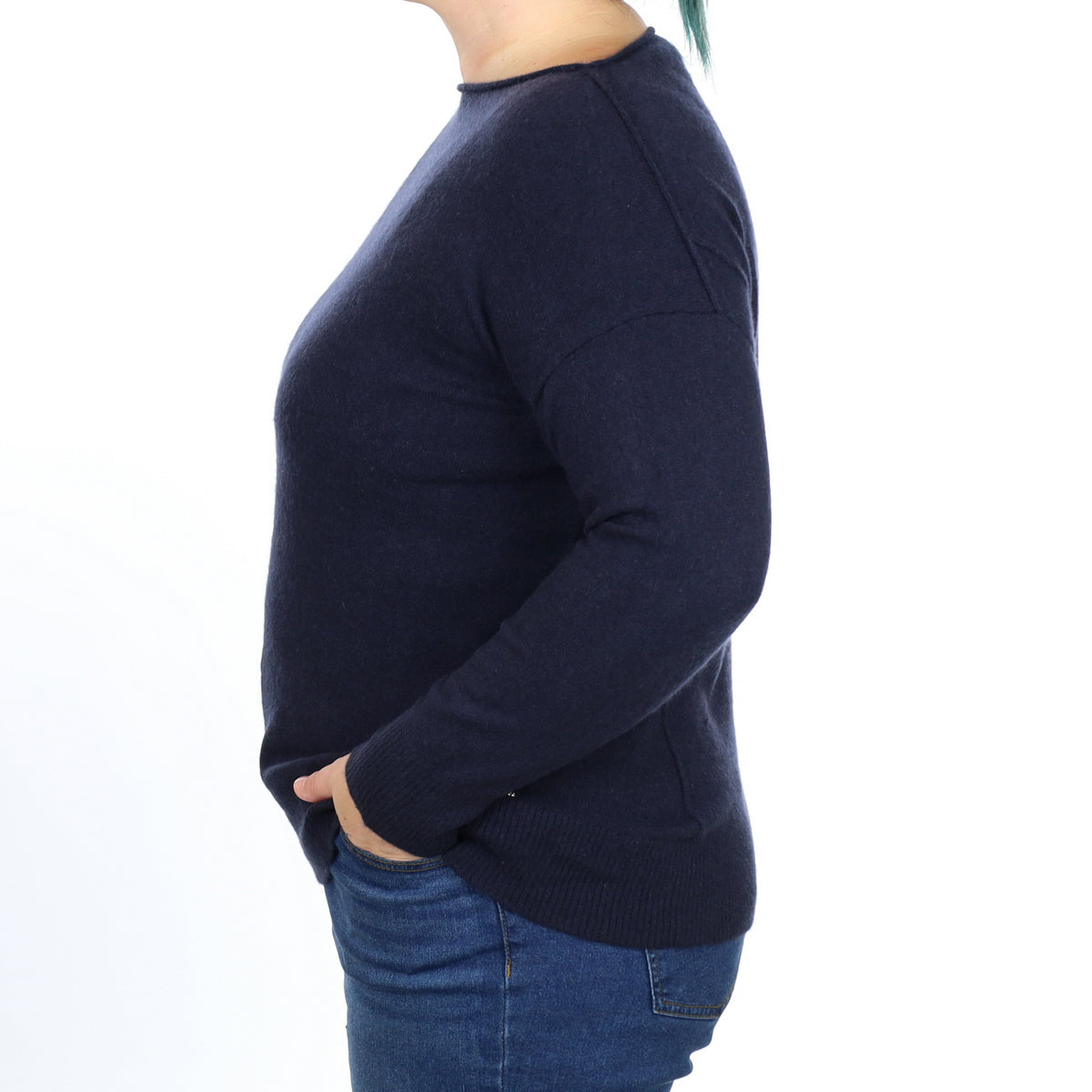 Dark Navy Cashmere Boat Neck Jumper Large