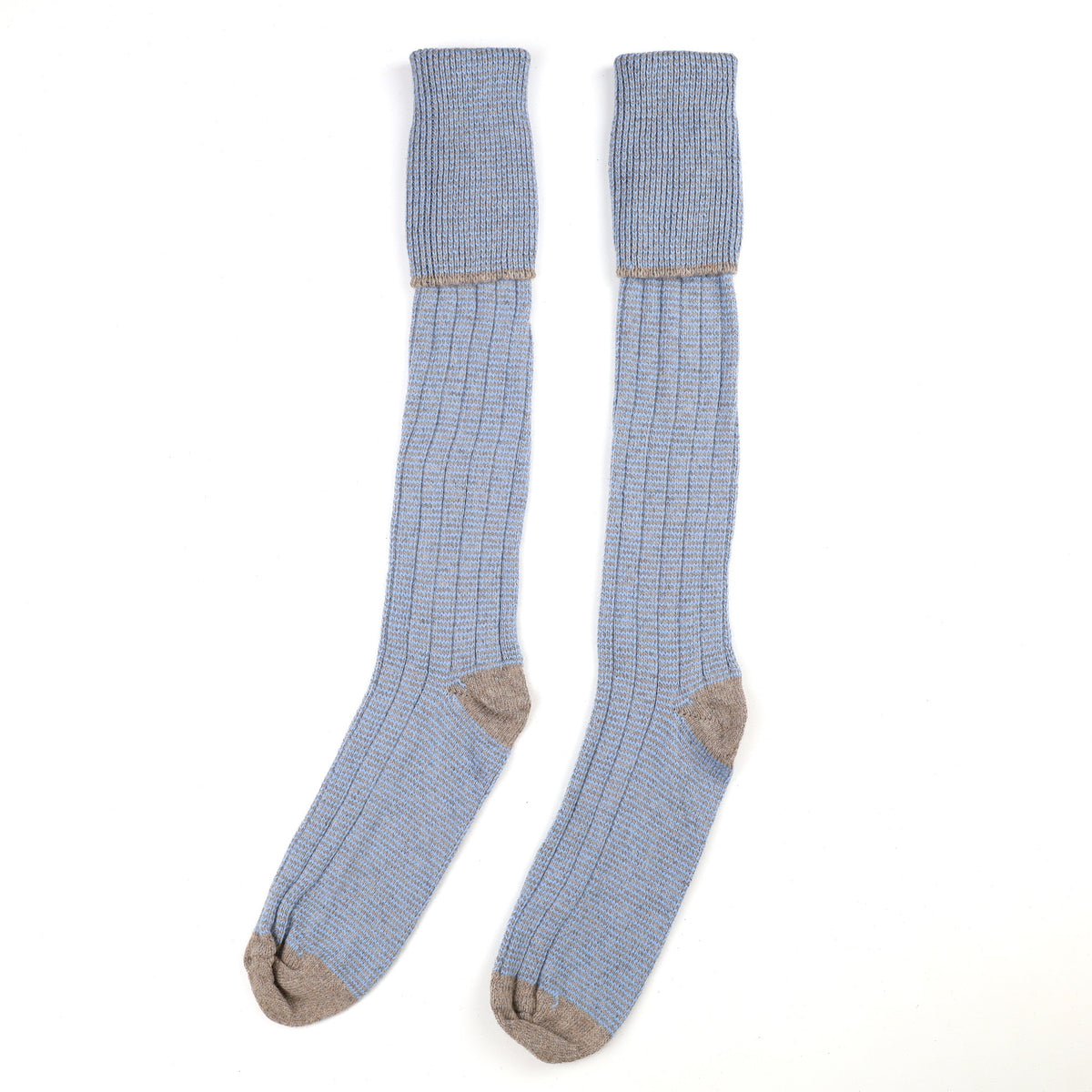 Men's Brand New Scottish Mocha and Sky Blue Cashmere Shooting Socks UK 9-11