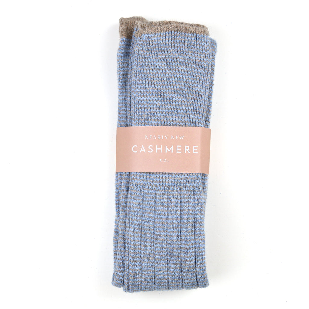 Men's Brand New Scottish Mocha and Sky Blue Cashmere Shooting Socks UK 9-11