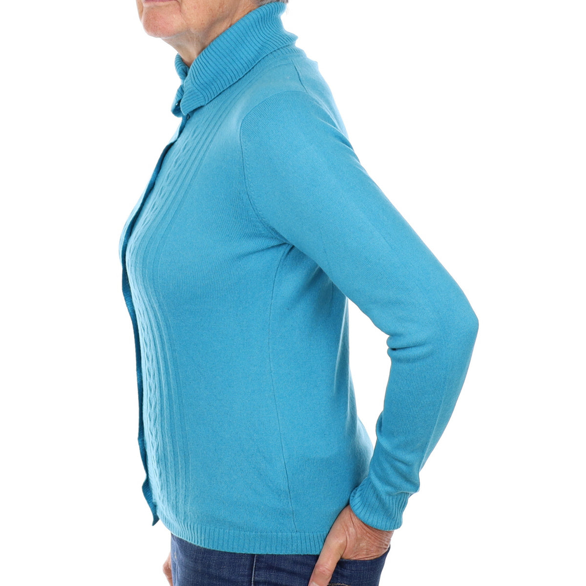 Turquoise Blue Cashmere Cable Detail Cardigan Medium