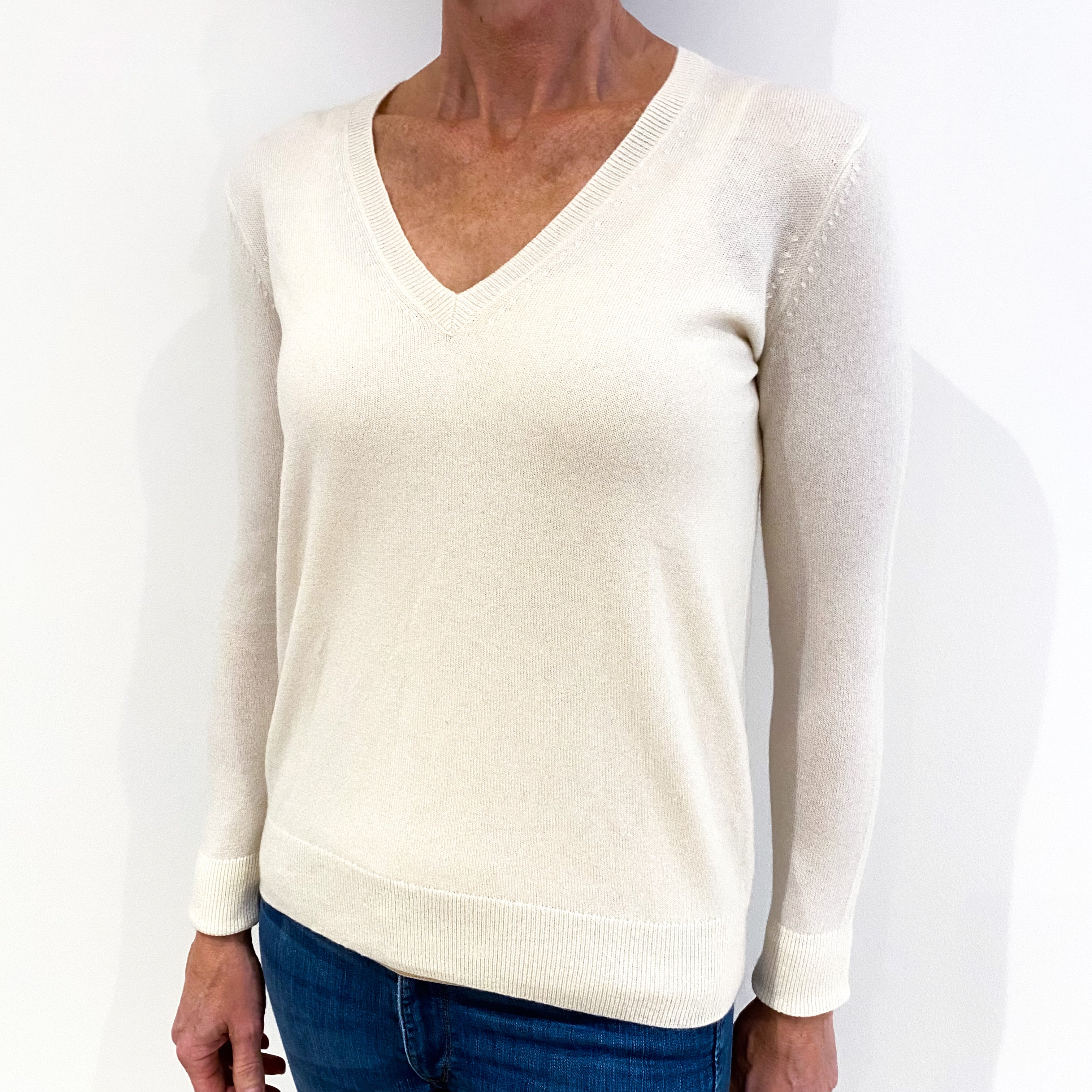 Cream Cashmere V-Neck Jumper Small