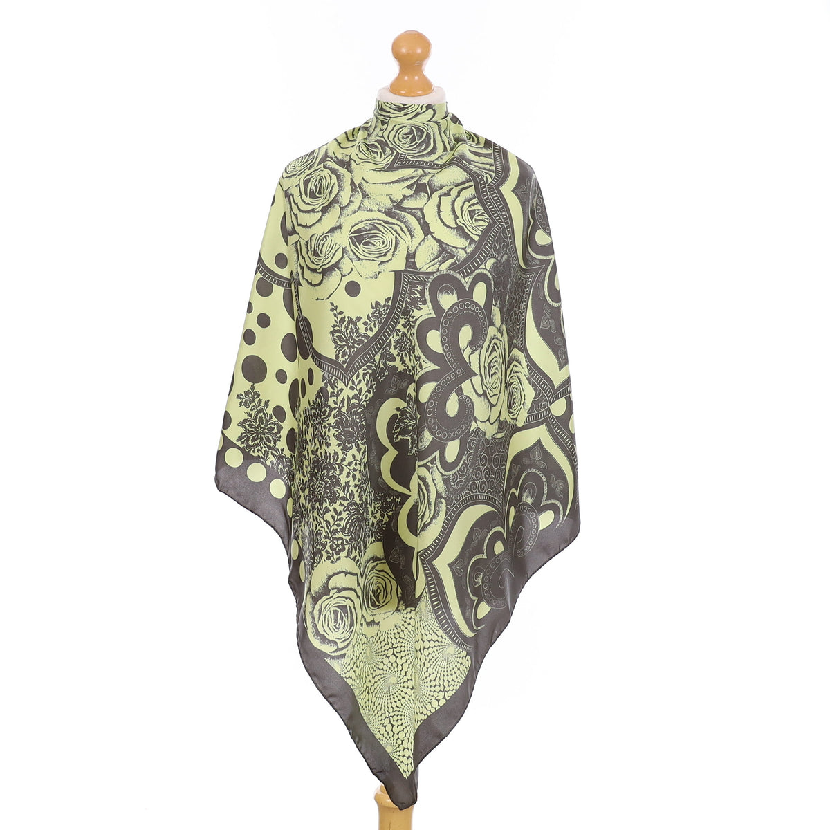 Green Abstract Floral Silk Scarf
