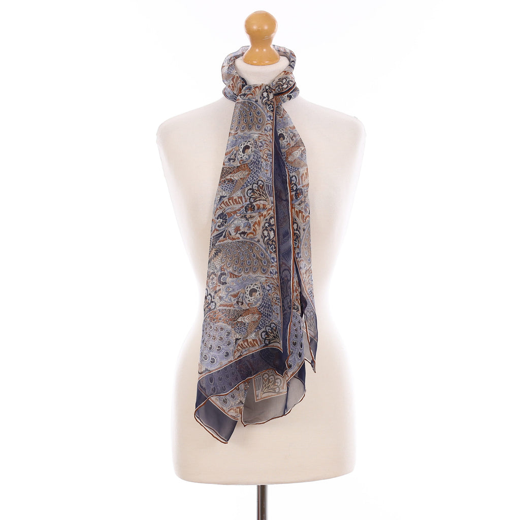 Brand New Liberty Blue Peacock Silk Scarf
