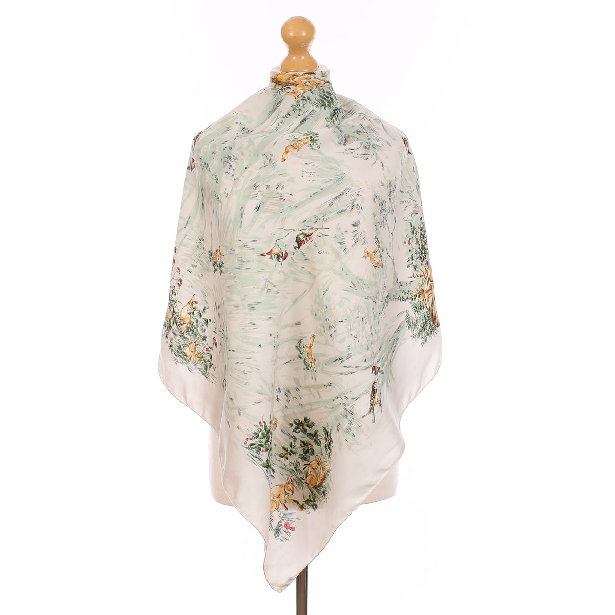 1960’s Pale Grey Woodland Scene Vintage Silk Scarf