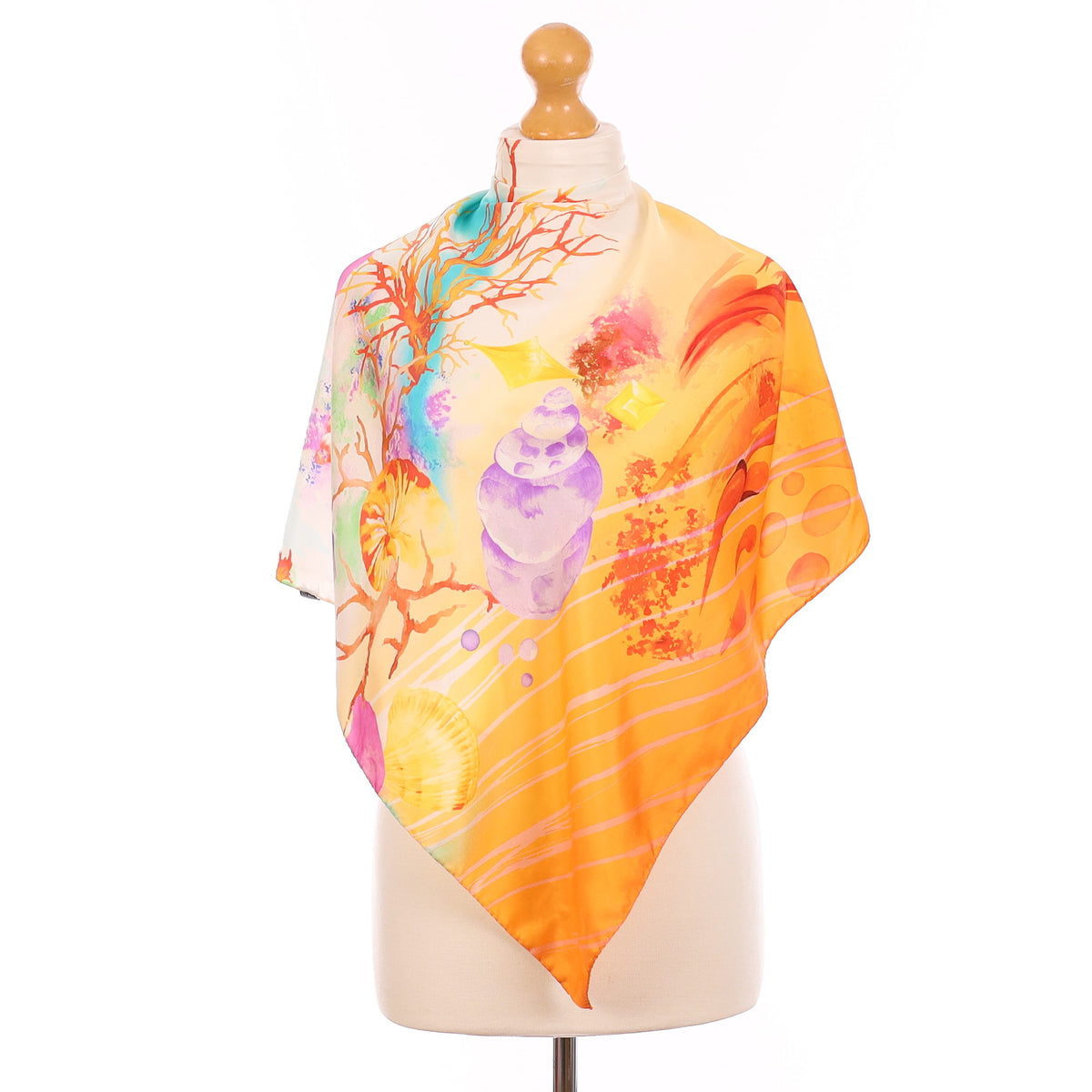 Orange Abstract Floral Silk Scarf