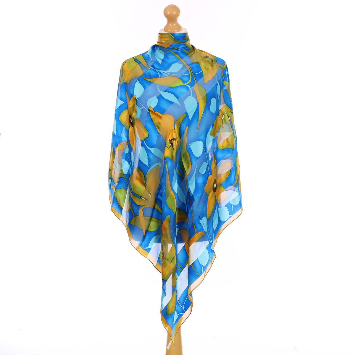 Blue Floral Vintage Silk Scarf