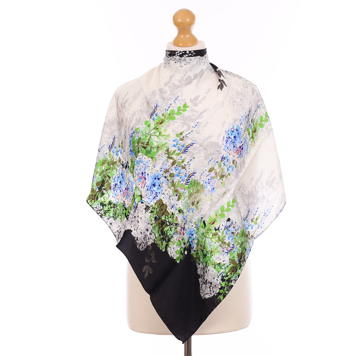 Silver Floral Vintage Italian Silk Scarf