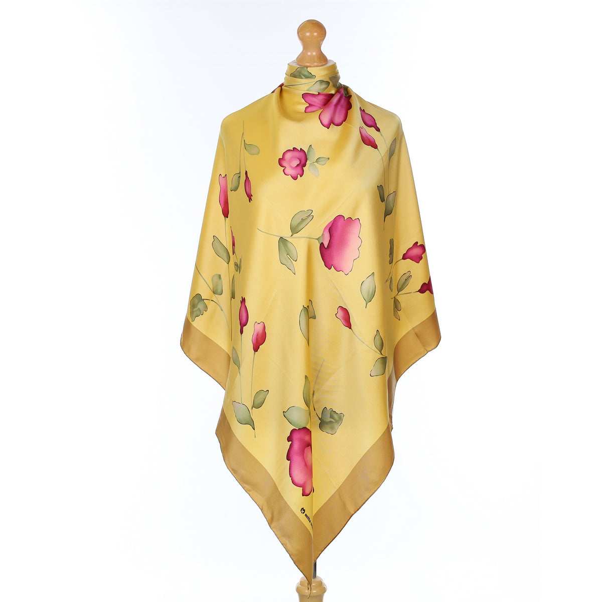 Mila Schön Gold and Plum Floral Silk Scarf
